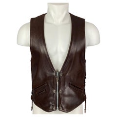 CHROME HEARTS Size L Brown Leather Dagger Zip Up Vest