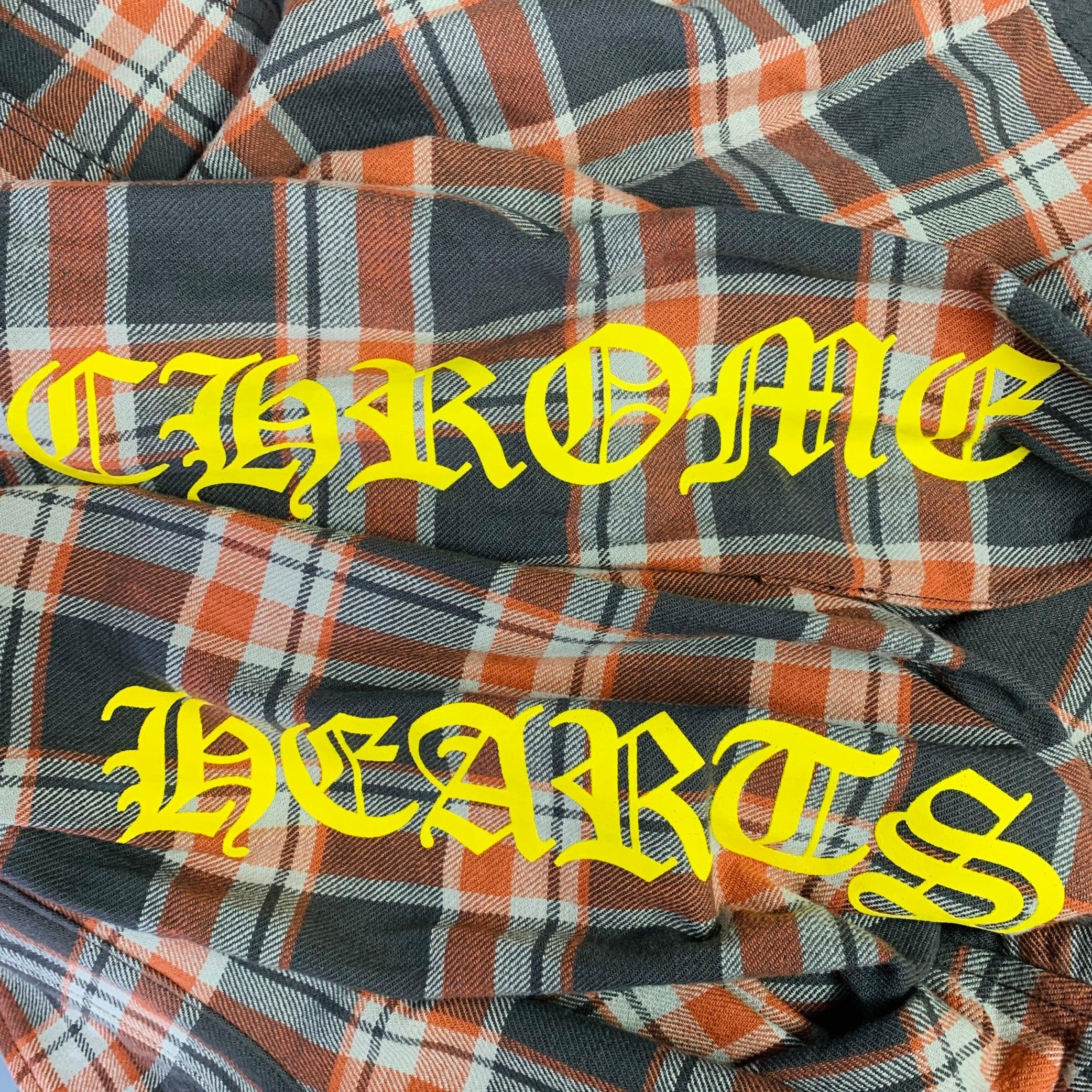 CHROME HEARTS Größe S Braun Orange Gelb Baumwolle kariertes Hemd Damen im Angebot