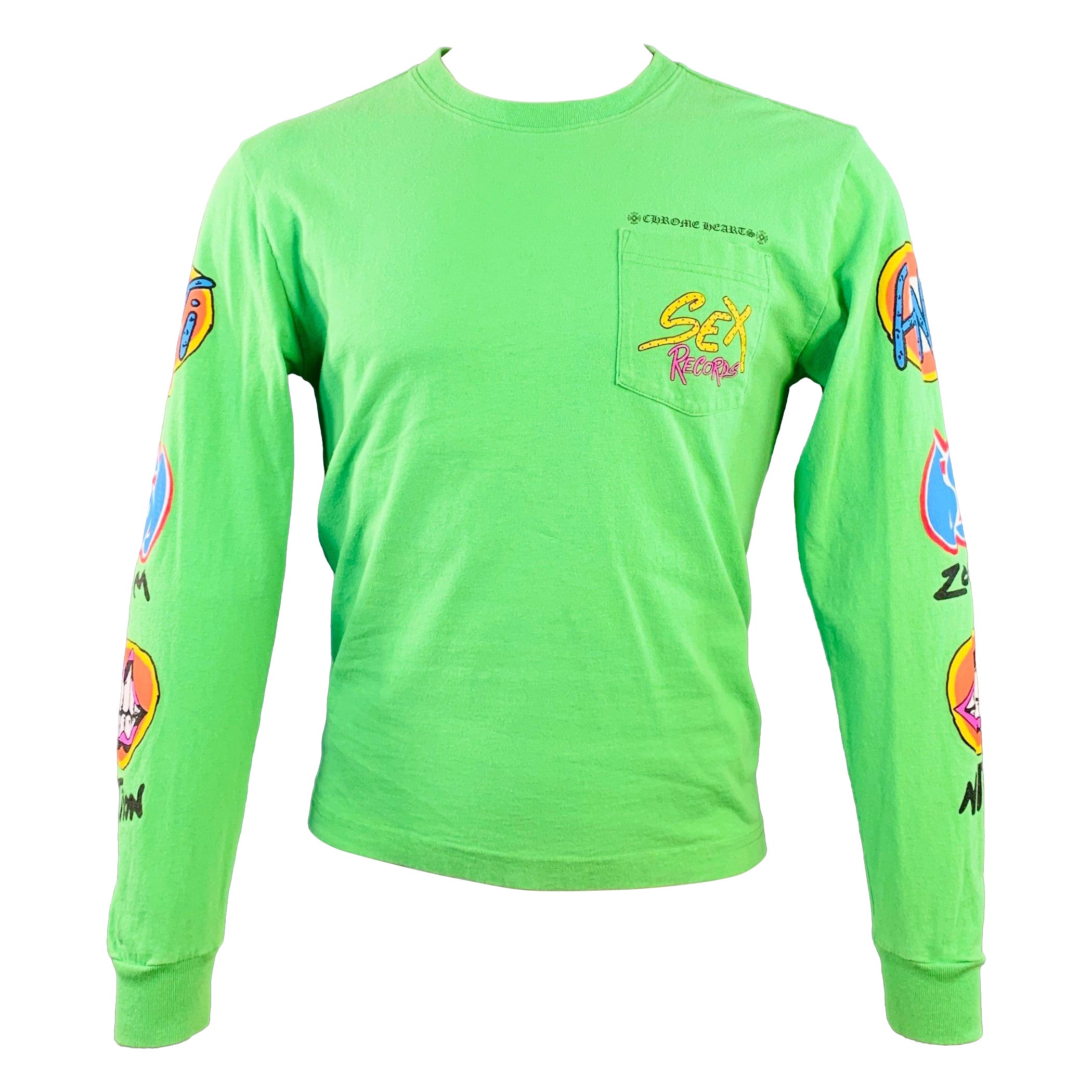 CHROME HEARTS Size S Sex Records Green Graphic Cotton Long Sleeve T-shirt in vendita