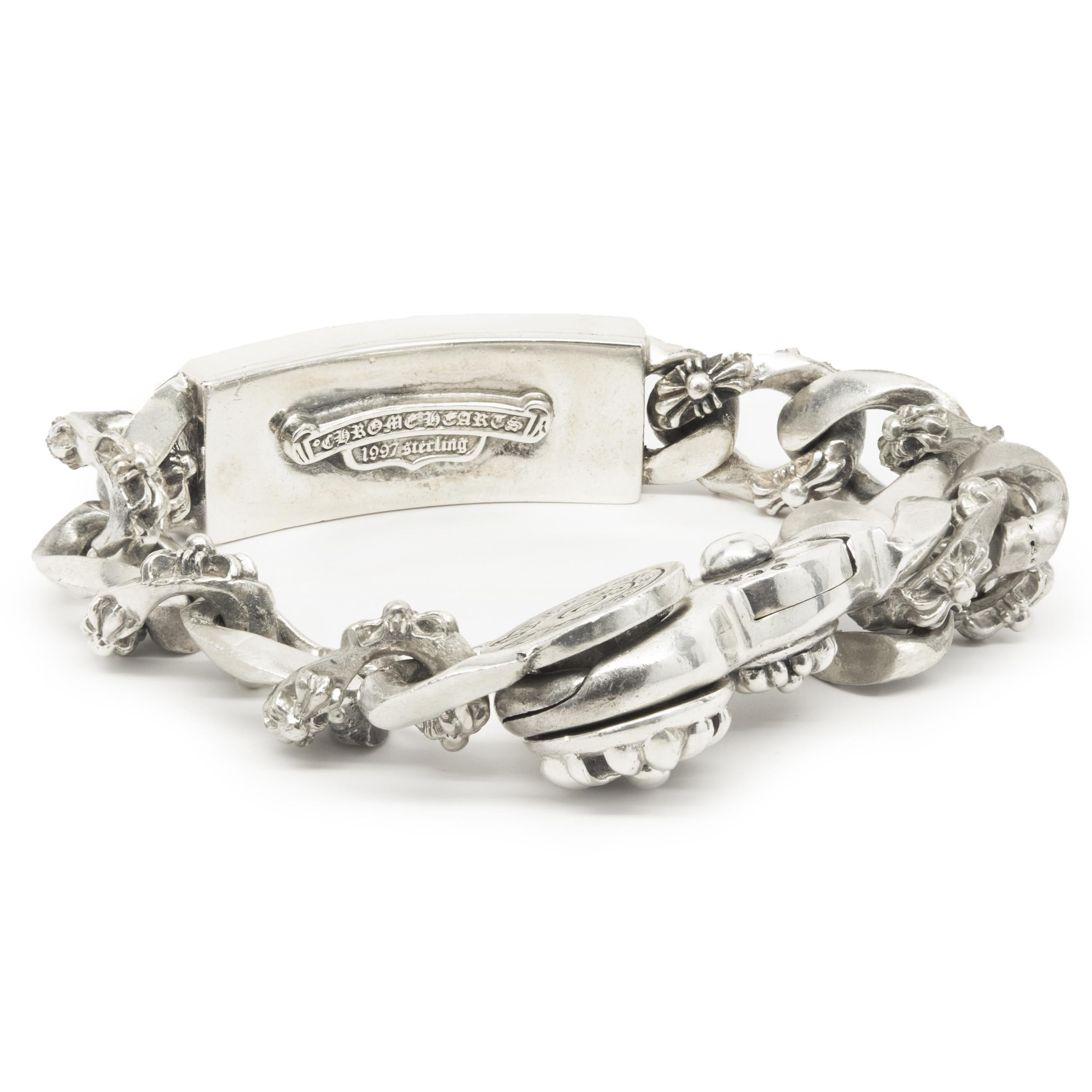 Designer:  Chrome Hearts
Material: sterling silver
Weight: 145.30 grams
Dimensions: bracelet measures 10-inches in length
