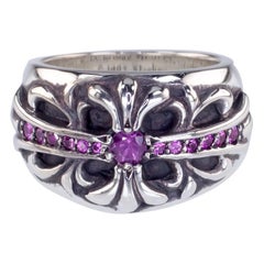 Chrom Herzen Sterling Silber Rosa Saphir Malteserkreuz Ring