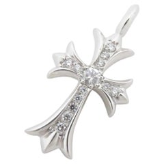 Chrome Hearts Tiny Fat Cross 18 Karat White Gold Diamond Pendant