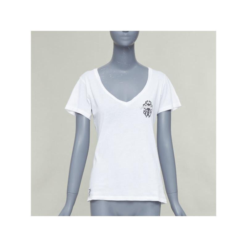 Gris CHROME HEARTS white cotton black logo print U-neck tshirt L en vente
