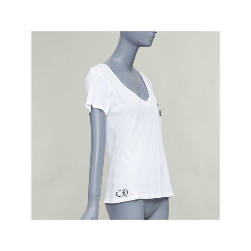 CHROME HEARTS white cotton black logo print U-neck tshirt L Bon état - En vente à Hong Kong, NT