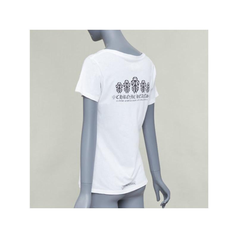 CHROME HEARTS white cotton black logo print U-neck tshirt L en vente 1