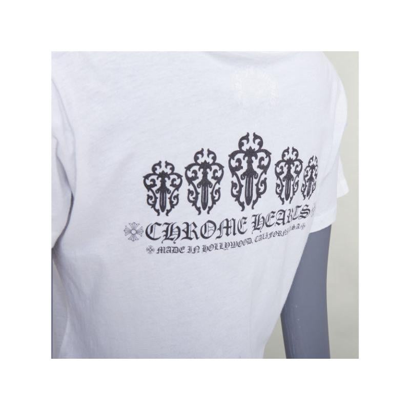 CHROME HEARTS white cotton black logo print U-neck tshirt L en vente 2