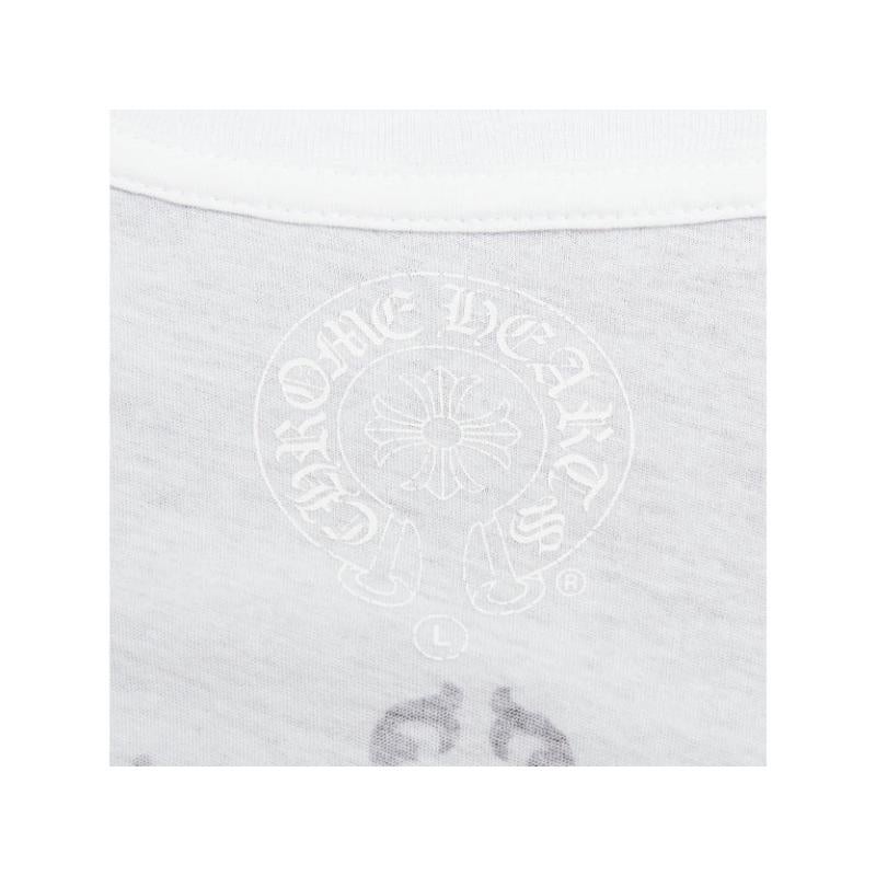 CHROME HEARTS white cotton black logo print U-neck tshirt L en vente 3