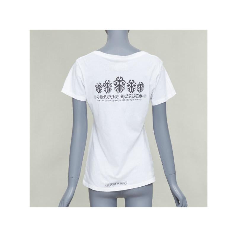 CHROME HEARTS white cotton black logo print U-neck tshirt L en vente
