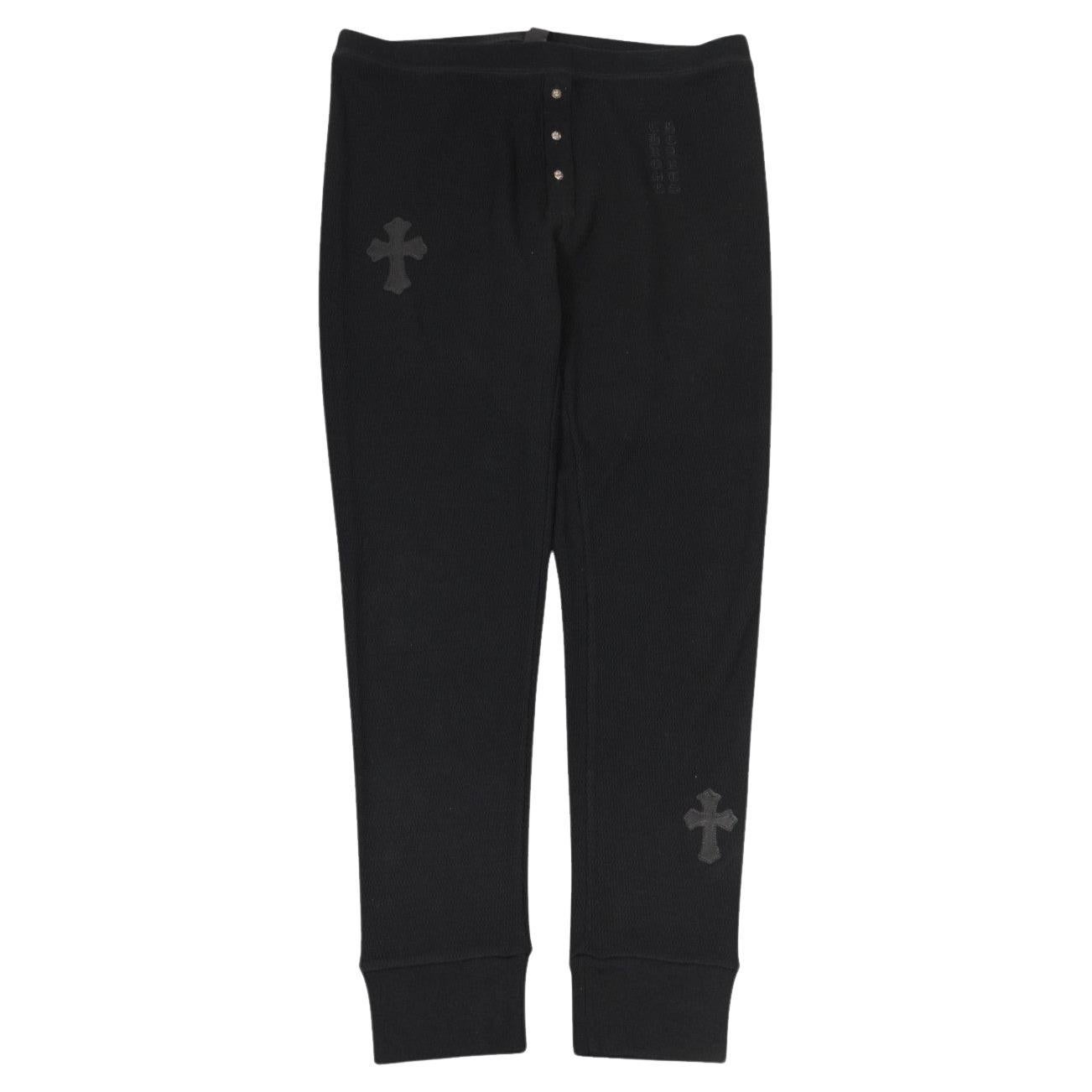 Chrome Hearts Donna Waffle Knit Cross Patch Thermal Pants Large Nero 925 A. Silver