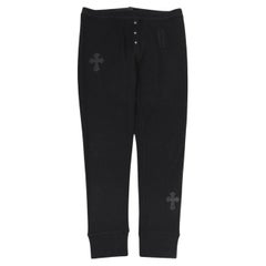 Chrome Hearts Women Waffle Knit Cross Patch Thermal Pants Large Black 925 Silver