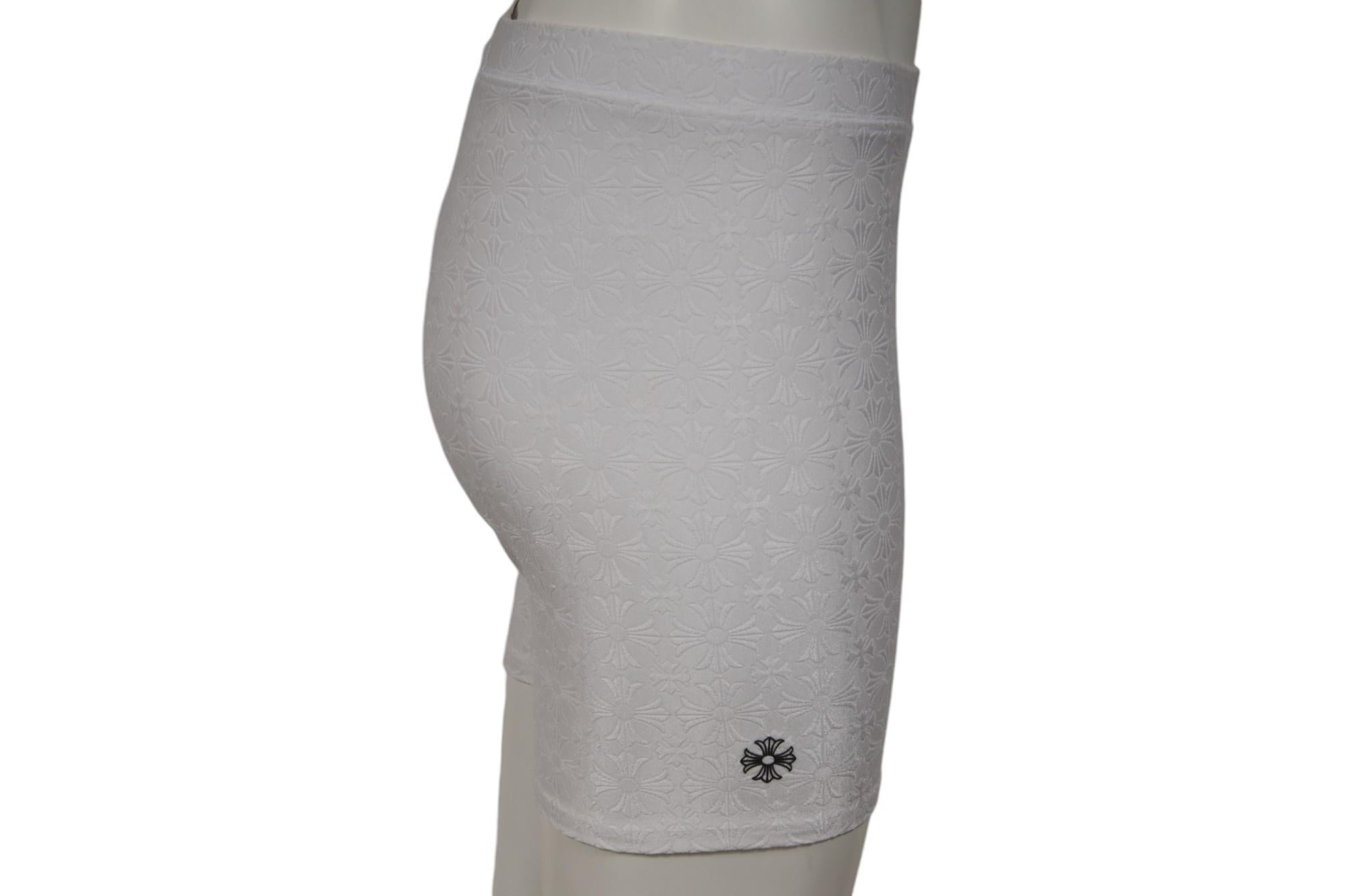 Chrome Hearts Womens Bike Shorts Size Large Jacquared Scroll Cross Logo White Gris en venta