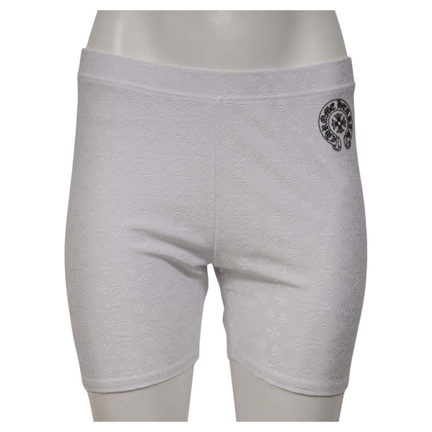 Chrome Hearts Womens Bike Shorts Size Large Jacquared Scroll Cross Logo White en venta