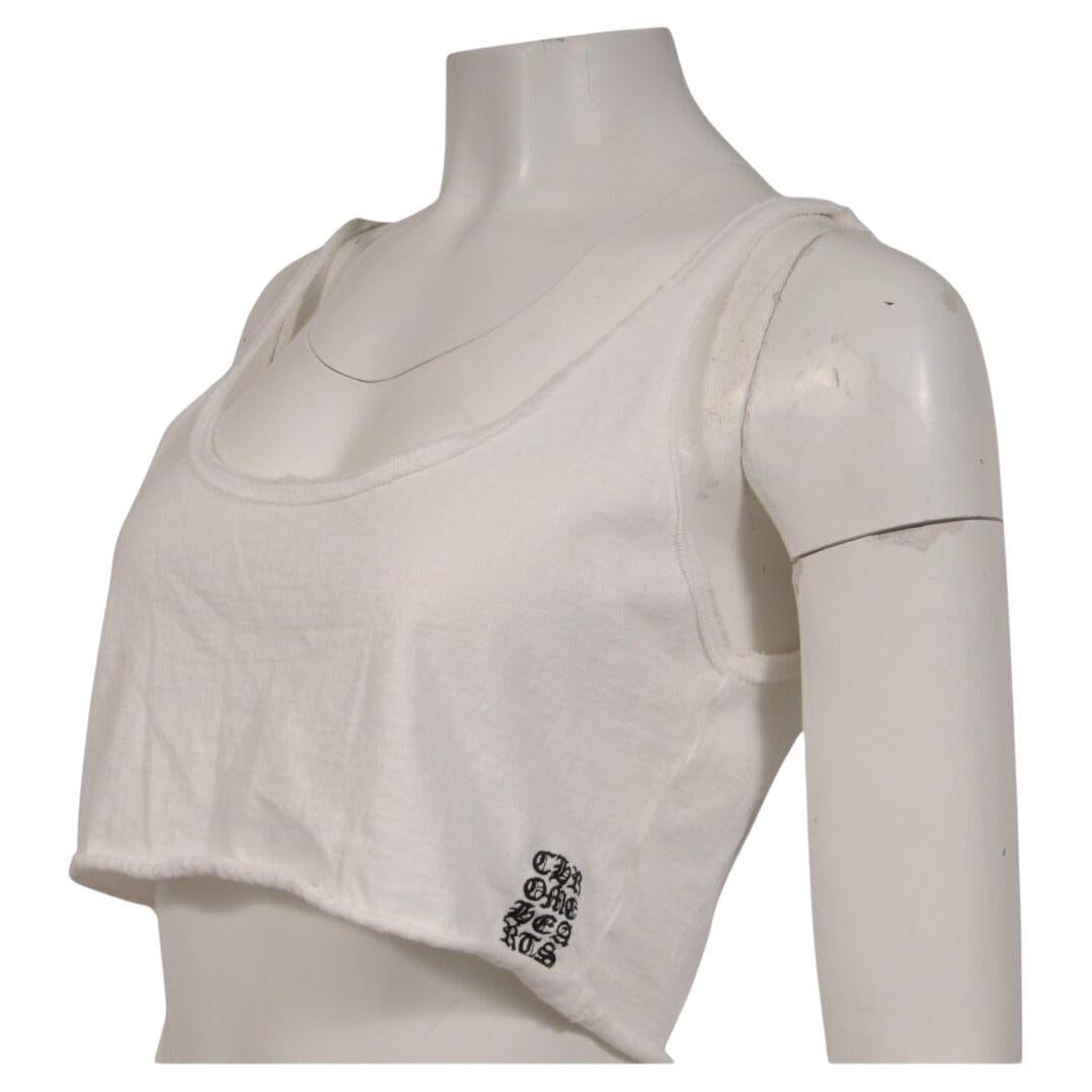 Chrome Hearts Womens Cross Logo Raw Hem Crop Top Talla Grande Blanco Negro Scroll en venta