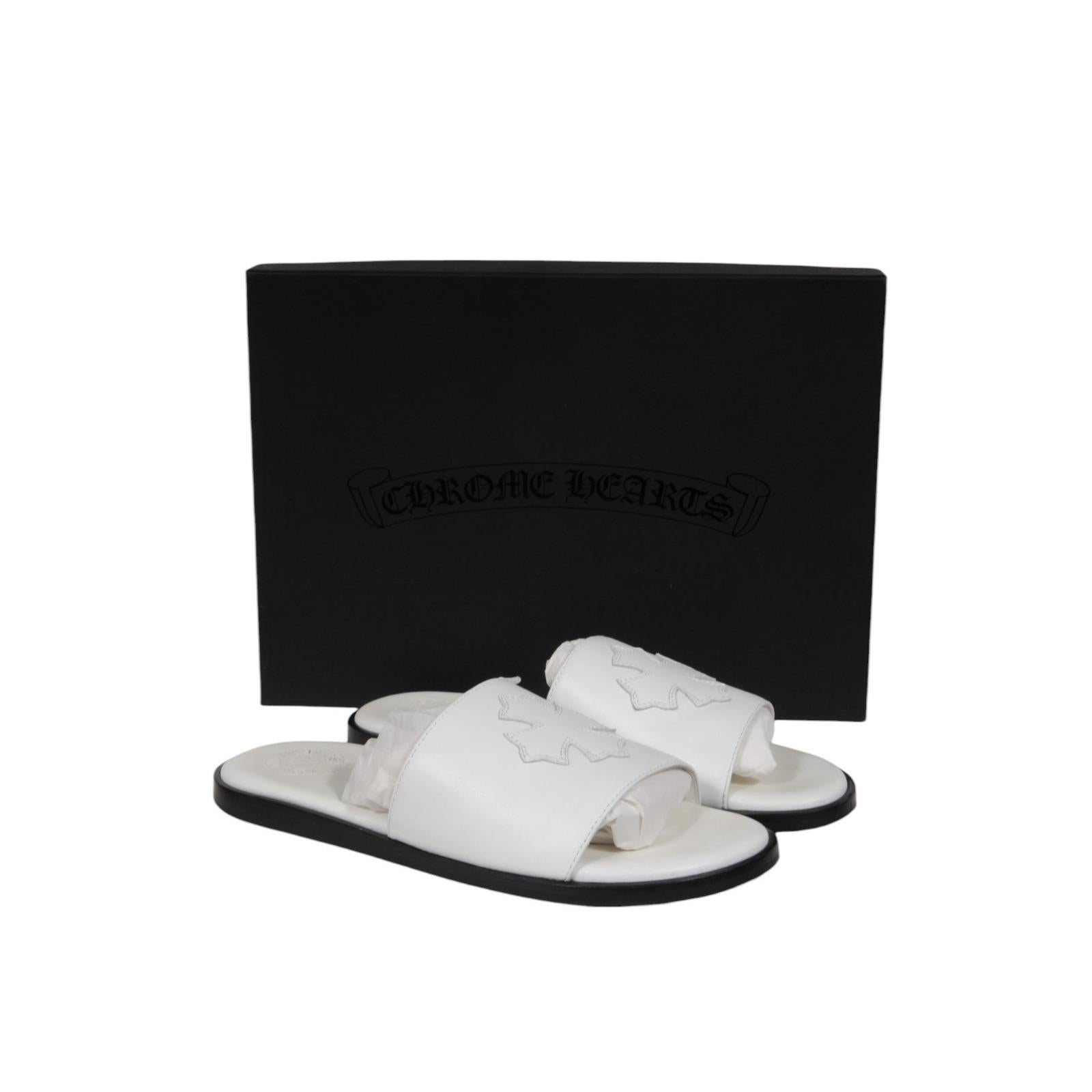 Chrome Hearts Womens Pelle Cross Patch Slides IT 41 US 11 White Leather Sandal in vendita 11