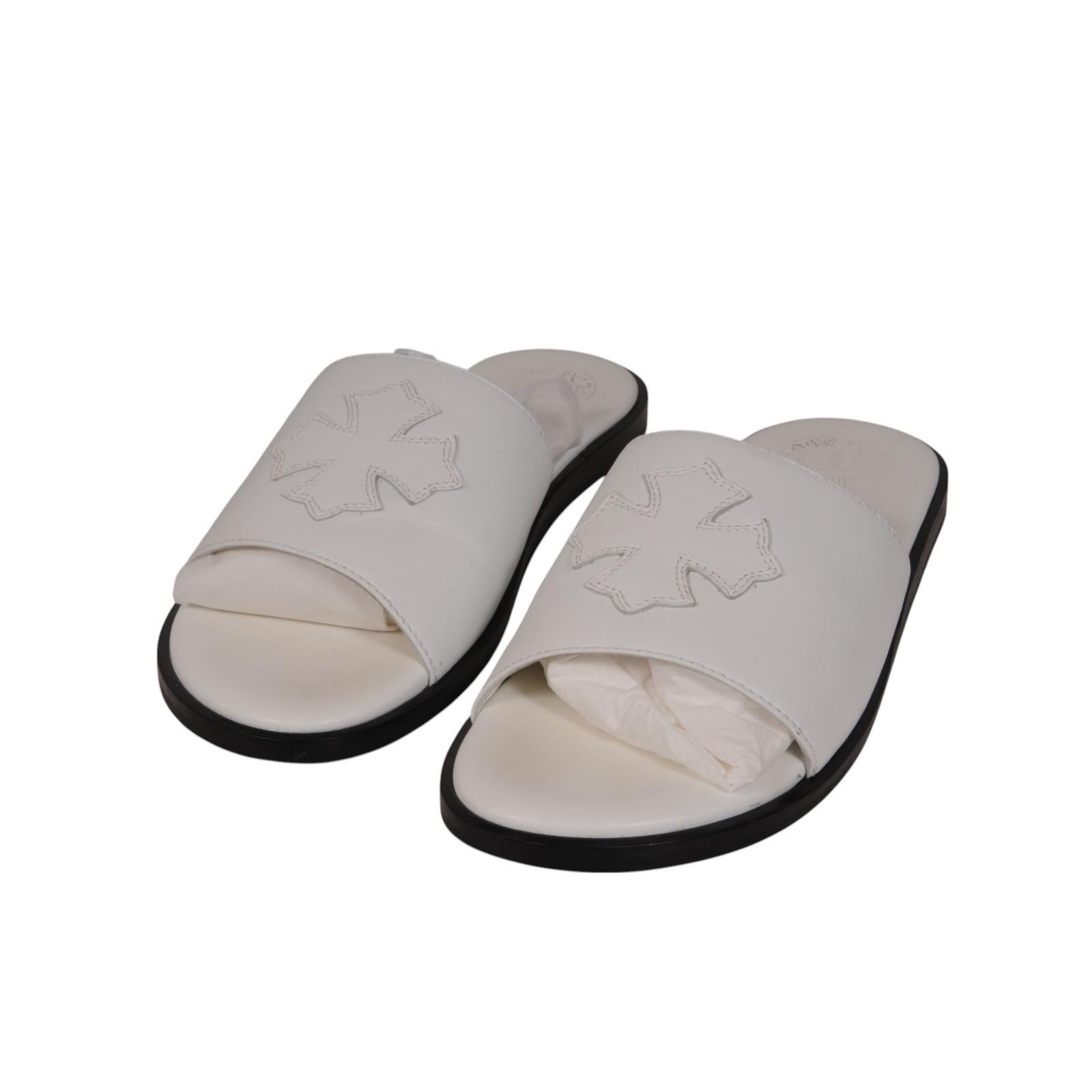 Grigio Chrome Hearts Womens Pelle Cross Patch Slides IT 41 US 11 White Leather Sandal in vendita