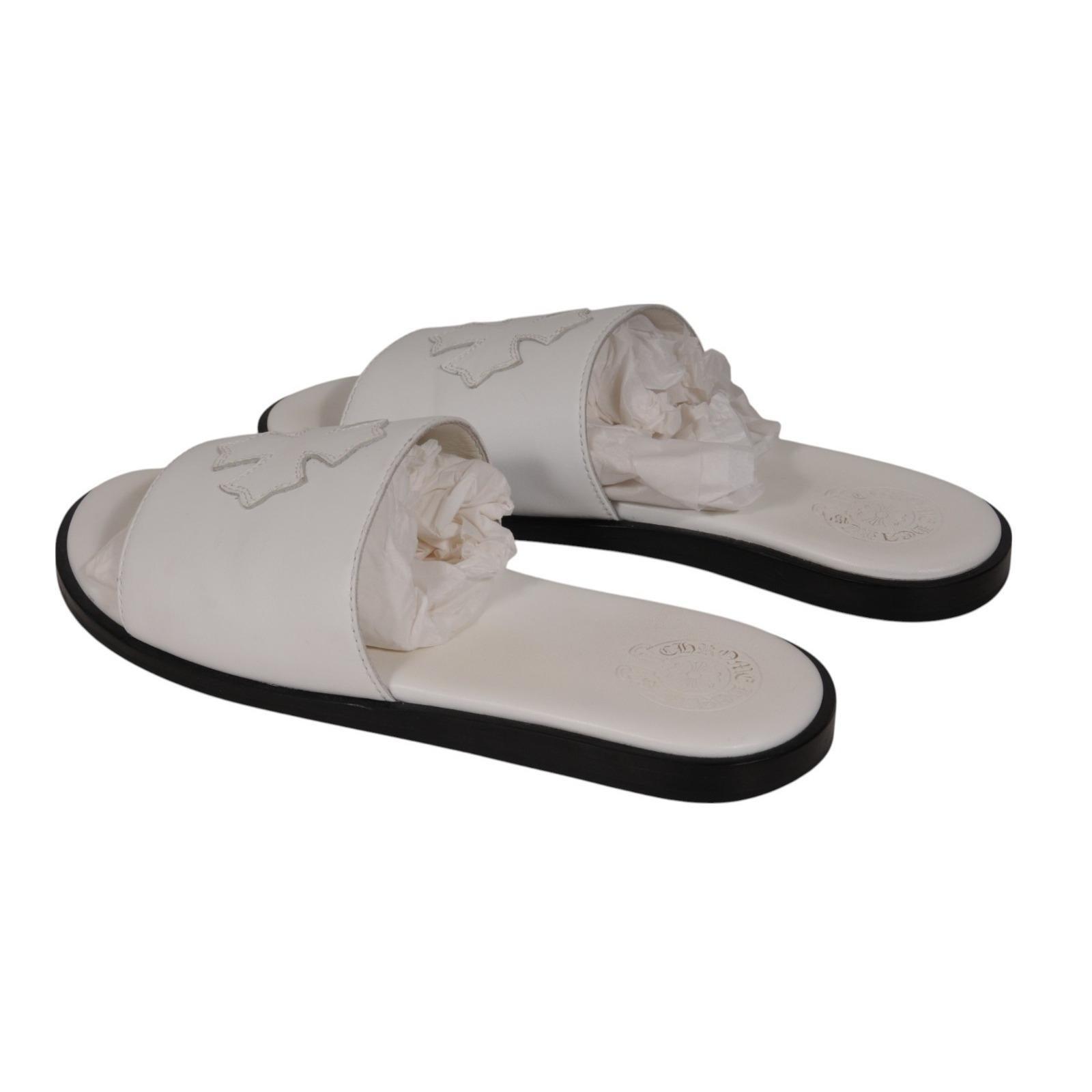 da uomo o donna Chrome Hearts Womens Pelle Cross Patch Slides IT 41 US 11 White Leather Sandal in vendita