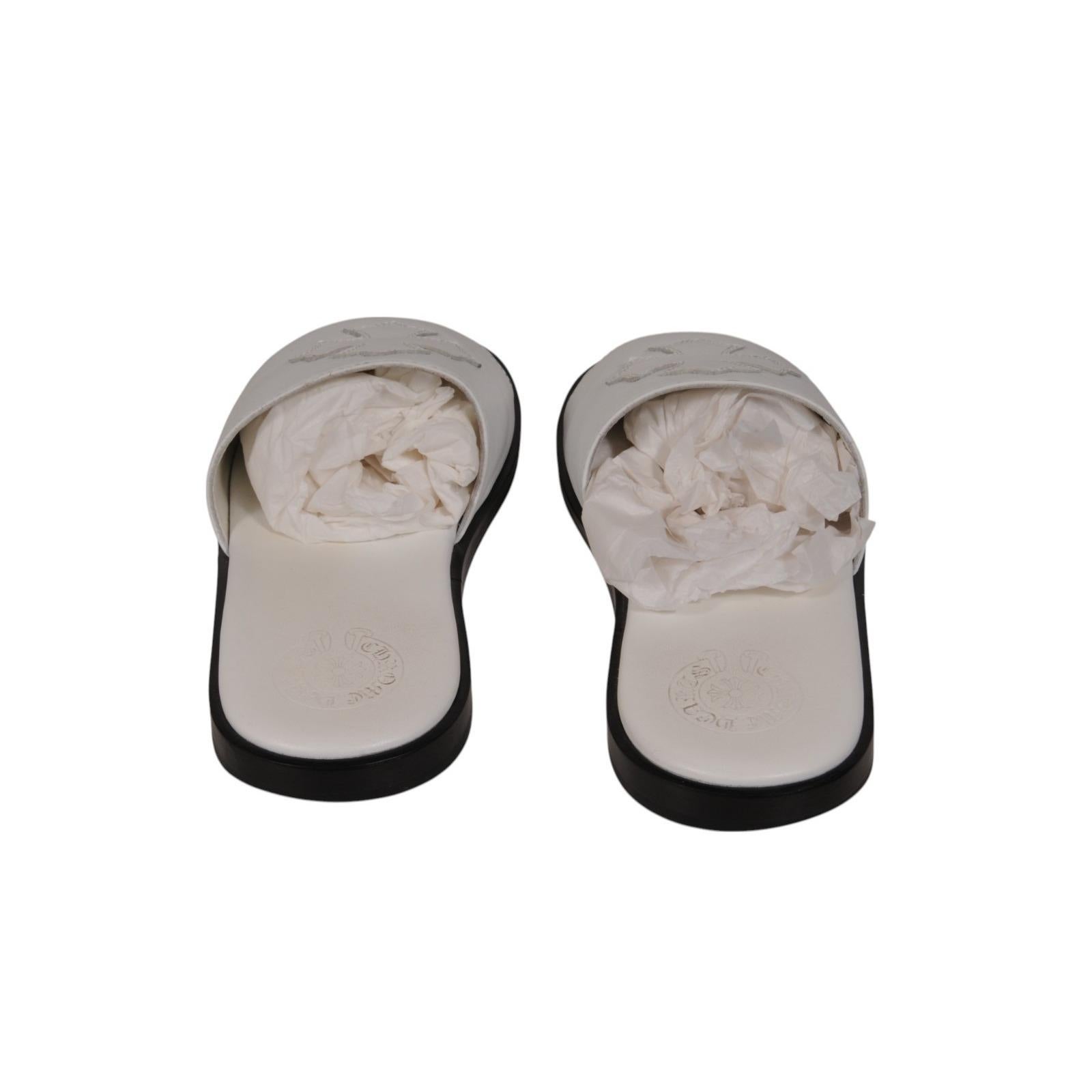 Chrome Hearts Womens Pelle Cross Patch Slides IT 41 US 11 White Leather Sandal in vendita 1