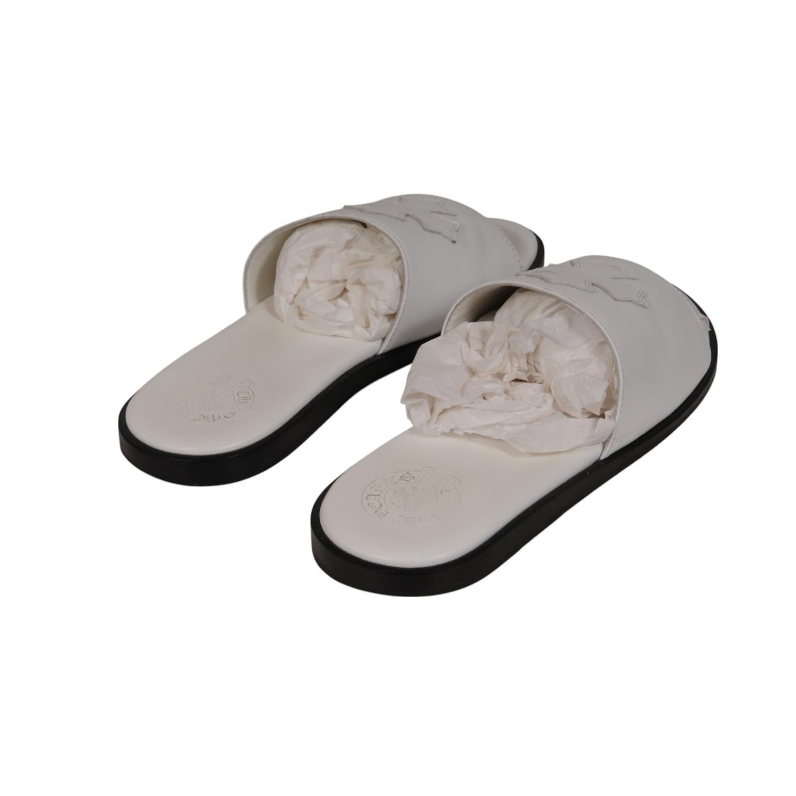 Chrome Hearts Womens Pelle Cross Patch Slides IT 41 US 11 White Leather Sandal in vendita 2