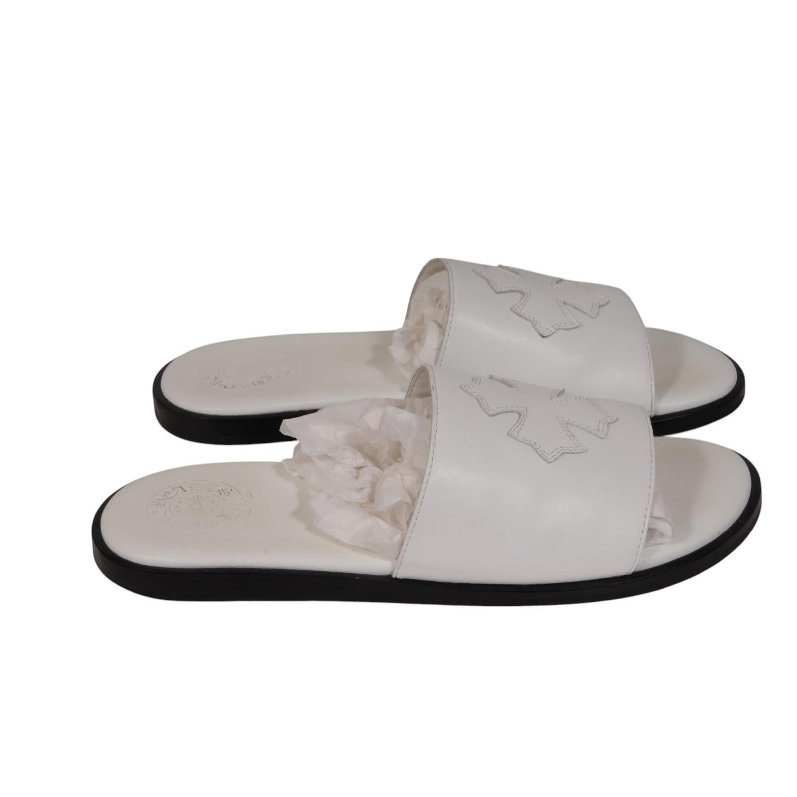 Chrome Hearts Womens Pelle Cross Patch Slides IT 41 US 11 White Leather Sandal in vendita 3