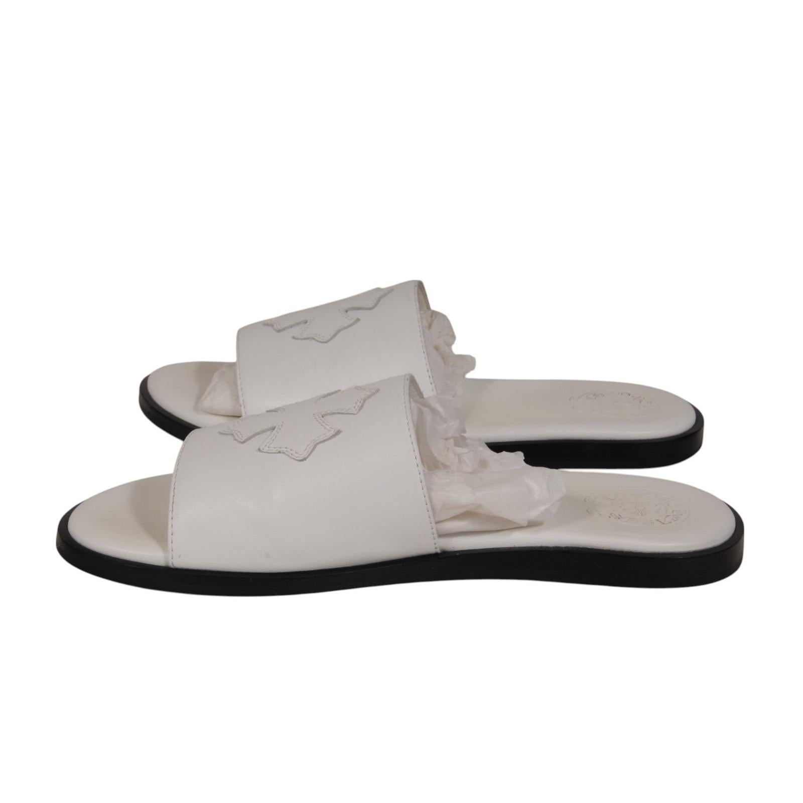 Chrome Hearts Womens Pelle Cross Patch Slides IT 41 US 11 White Leather Sandal in vendita 4