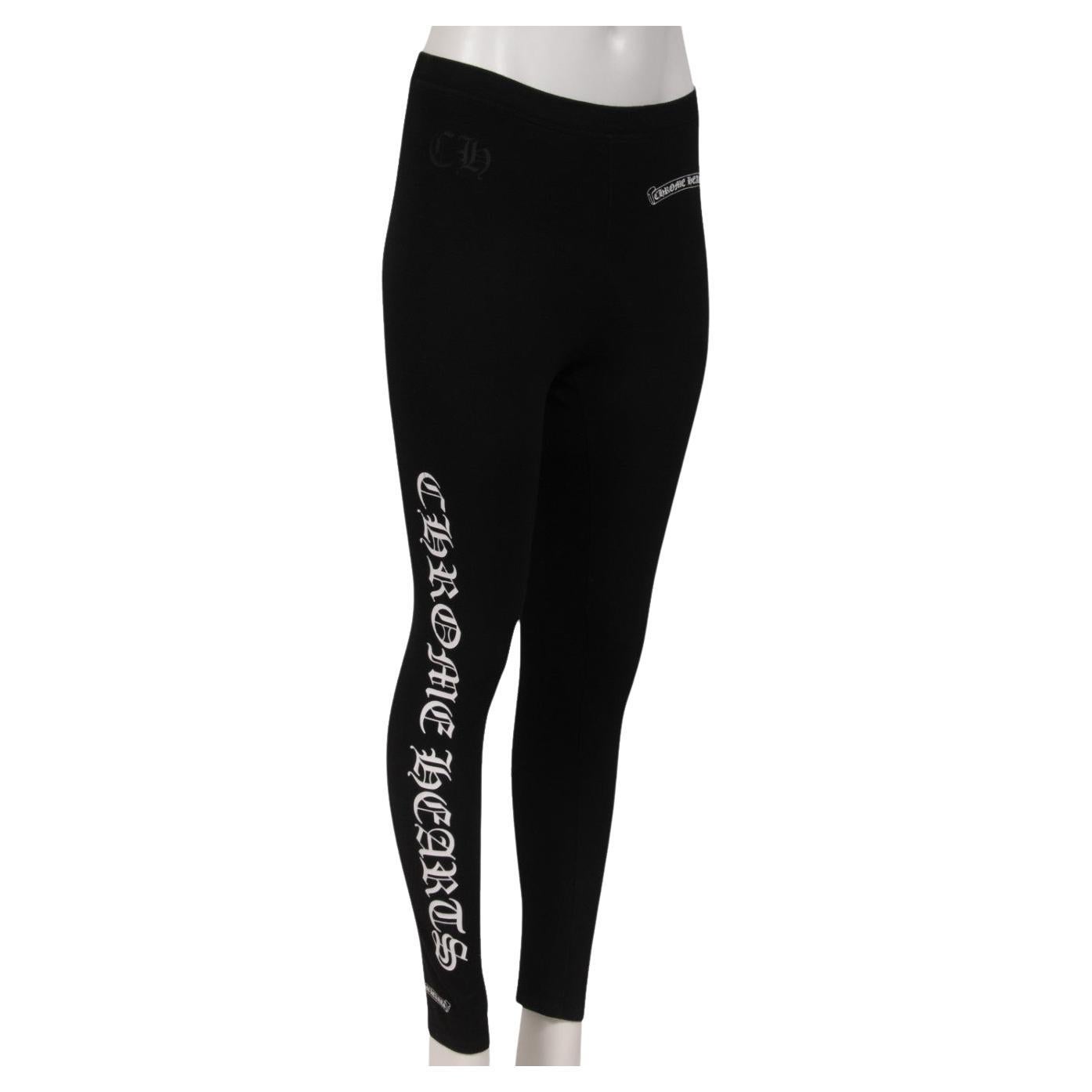 Chrome Hearts Womens Scroll Logo Joggers Sz Medium Schwarz Leggings Baumwolle Spandex