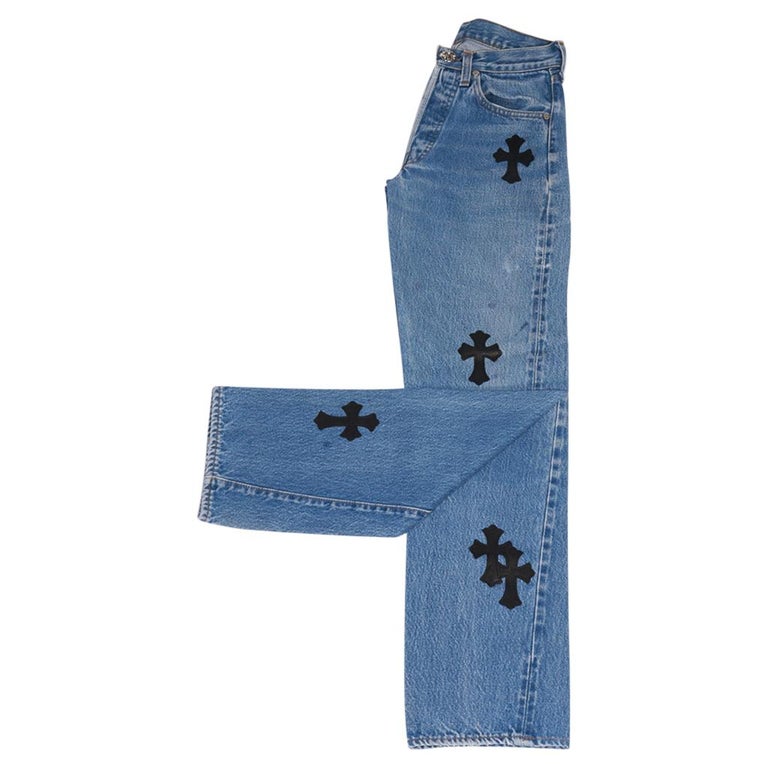 Women's Chrome Hearts x Levi Strauss Jean Leather Crosses Sterling Silver Button Fly 25