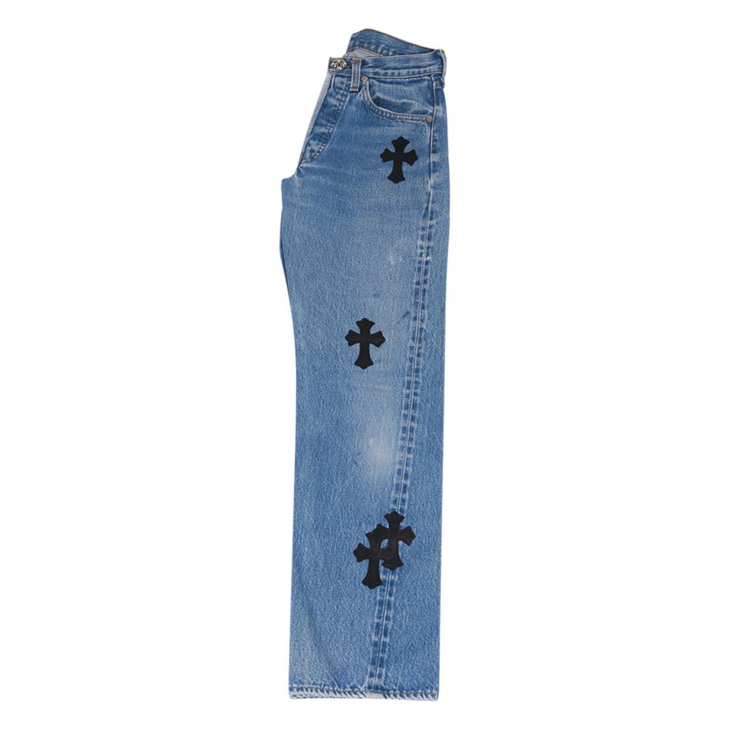 Blue Chrome Hearts x Levi Strauss Jean Leather Crosses Sterling Silver Button Fly 25