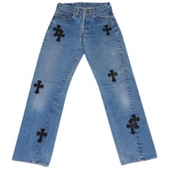 Chrome Hearts x Levi Strauss Jean Leather Crosses Sterling Silver Button Fly 25