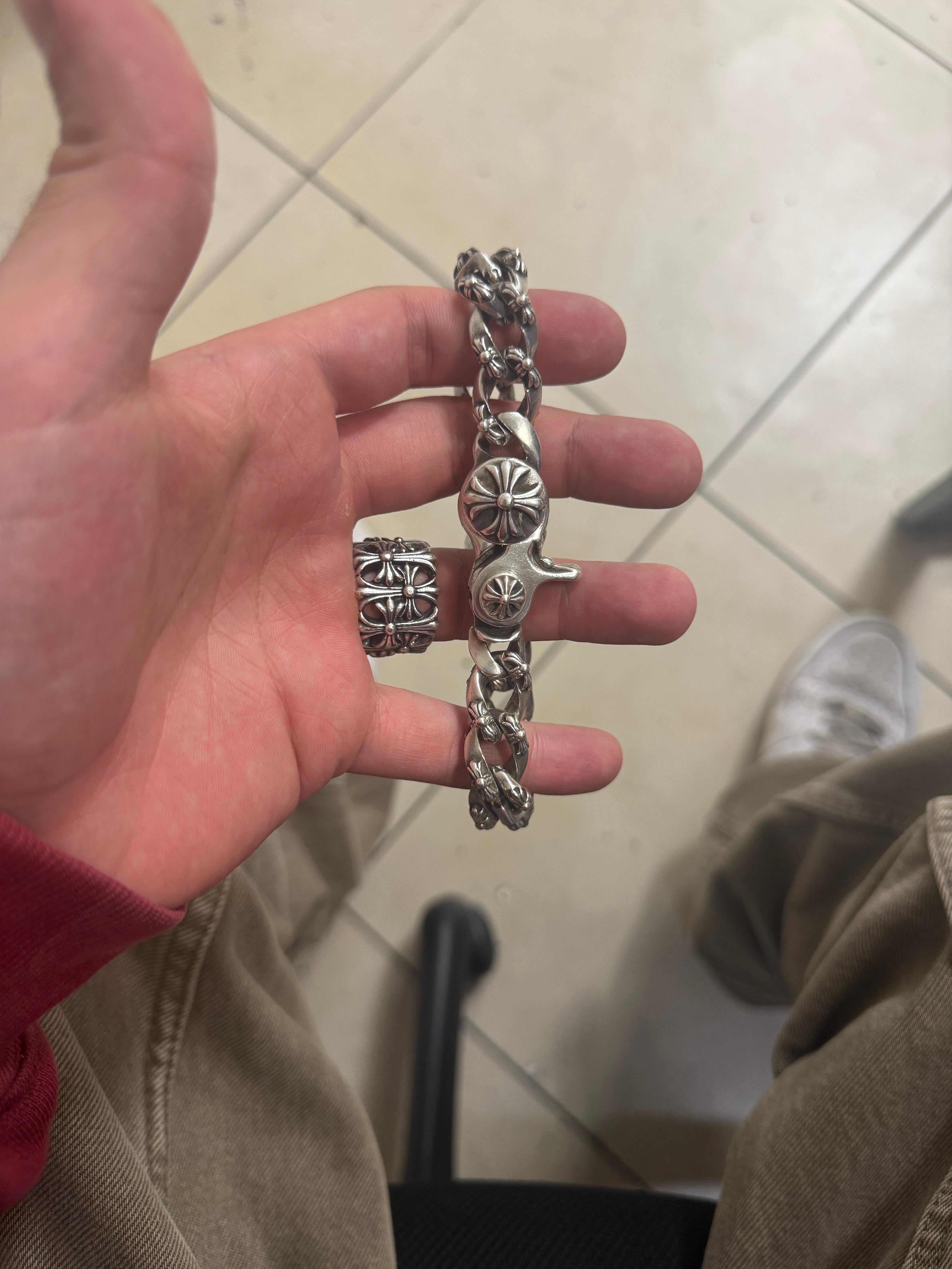 Chrome Hearts XL Extra Fancy Cuban Link Bracelet Lobster Clasp In Excellent Condition In Los Angeles, CA