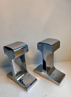 Mid-Century Modern Chrome I-Beam Bookends by Ben Seibel, 1970s