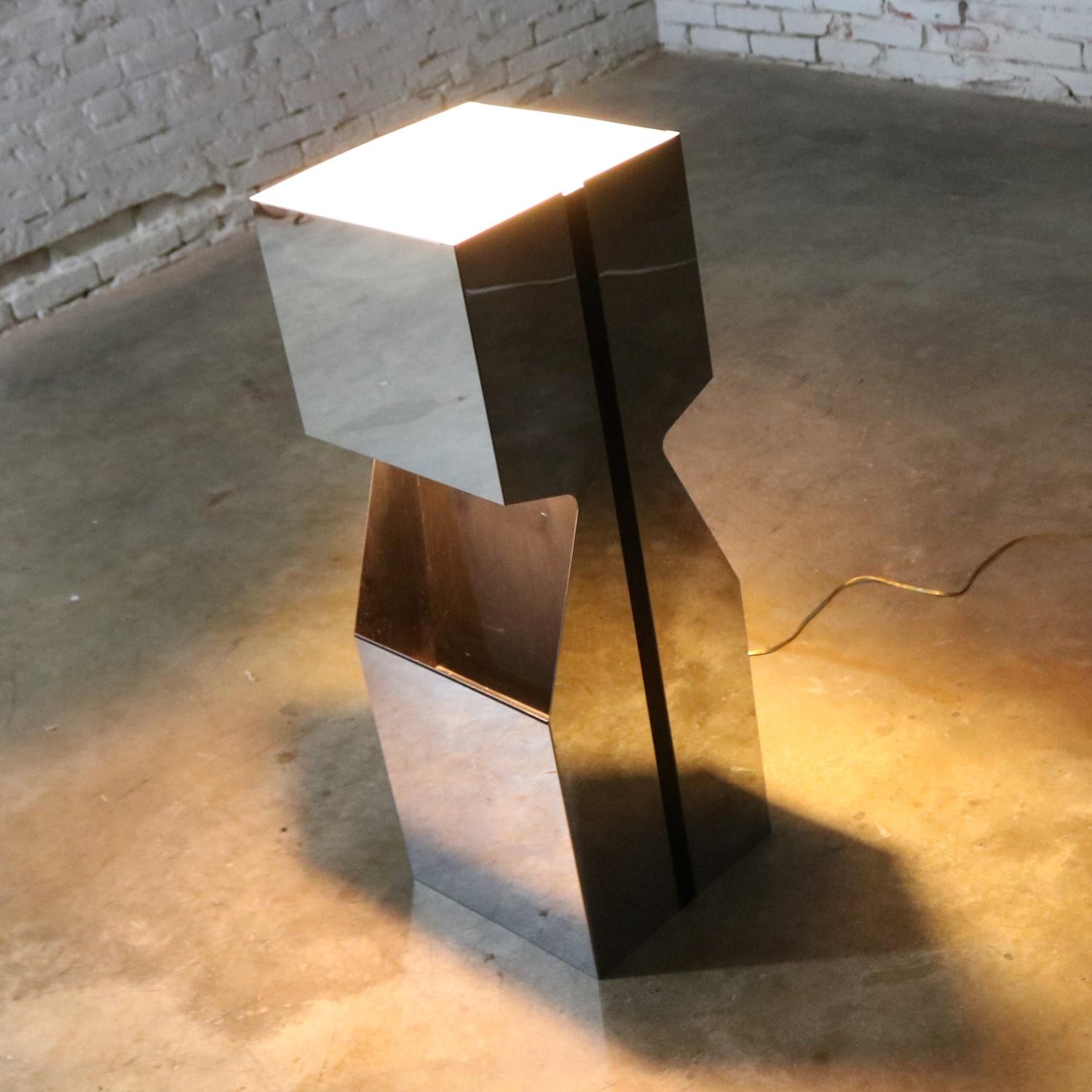 Modern Chrome Illuminated Pedestal Magazine Rack Planter Lamp by Neal Small for Kovacs