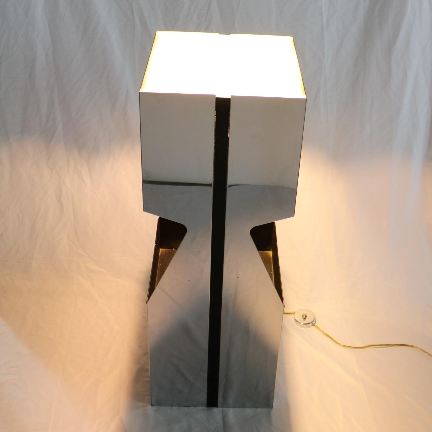 Chrome Illuminated Pedestal Magazine Rack Planter Lamp by Neal Small for Kovacs 1