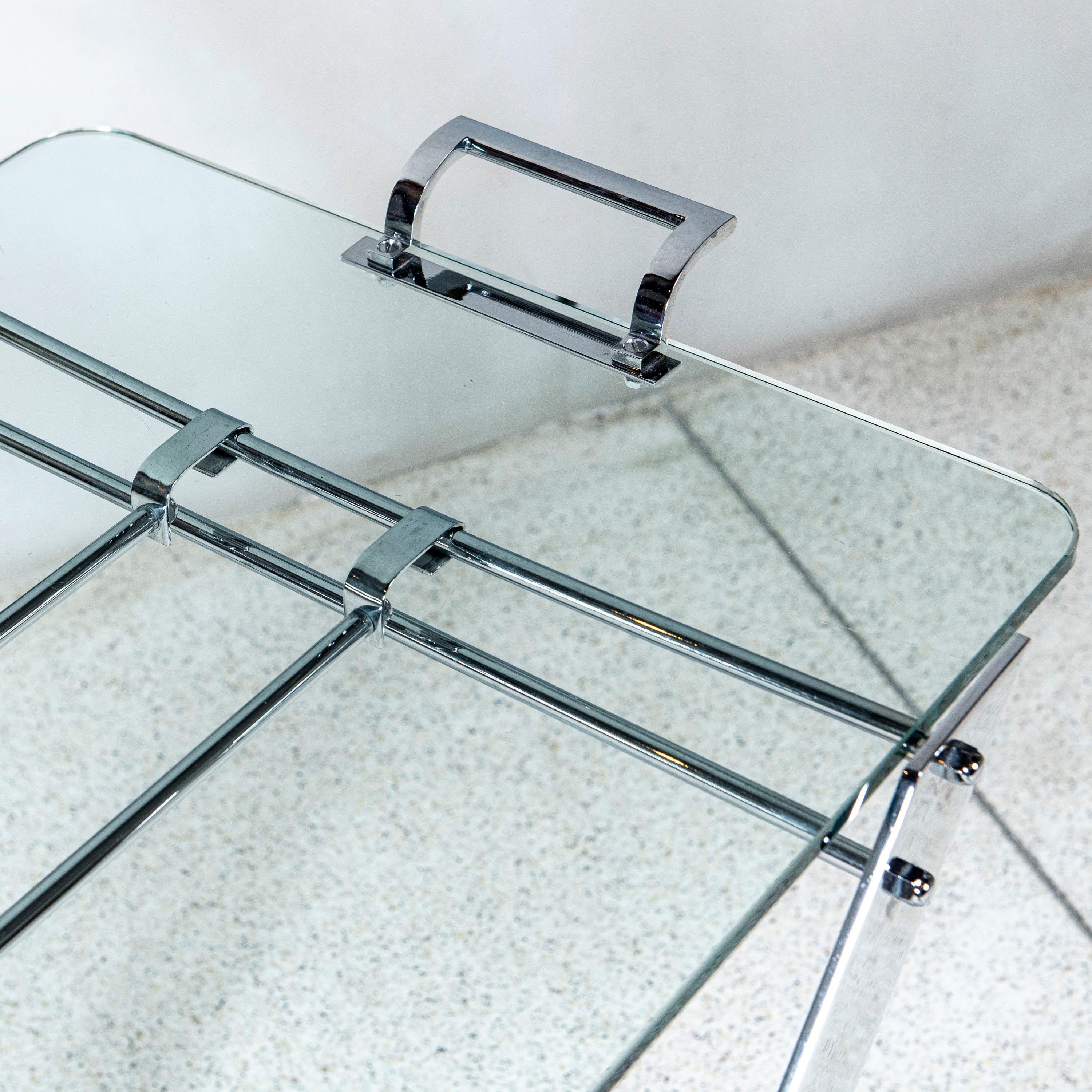Chrome Iron and Glass Serving Tray Table, France, Mid-20th Century For Sale 2
