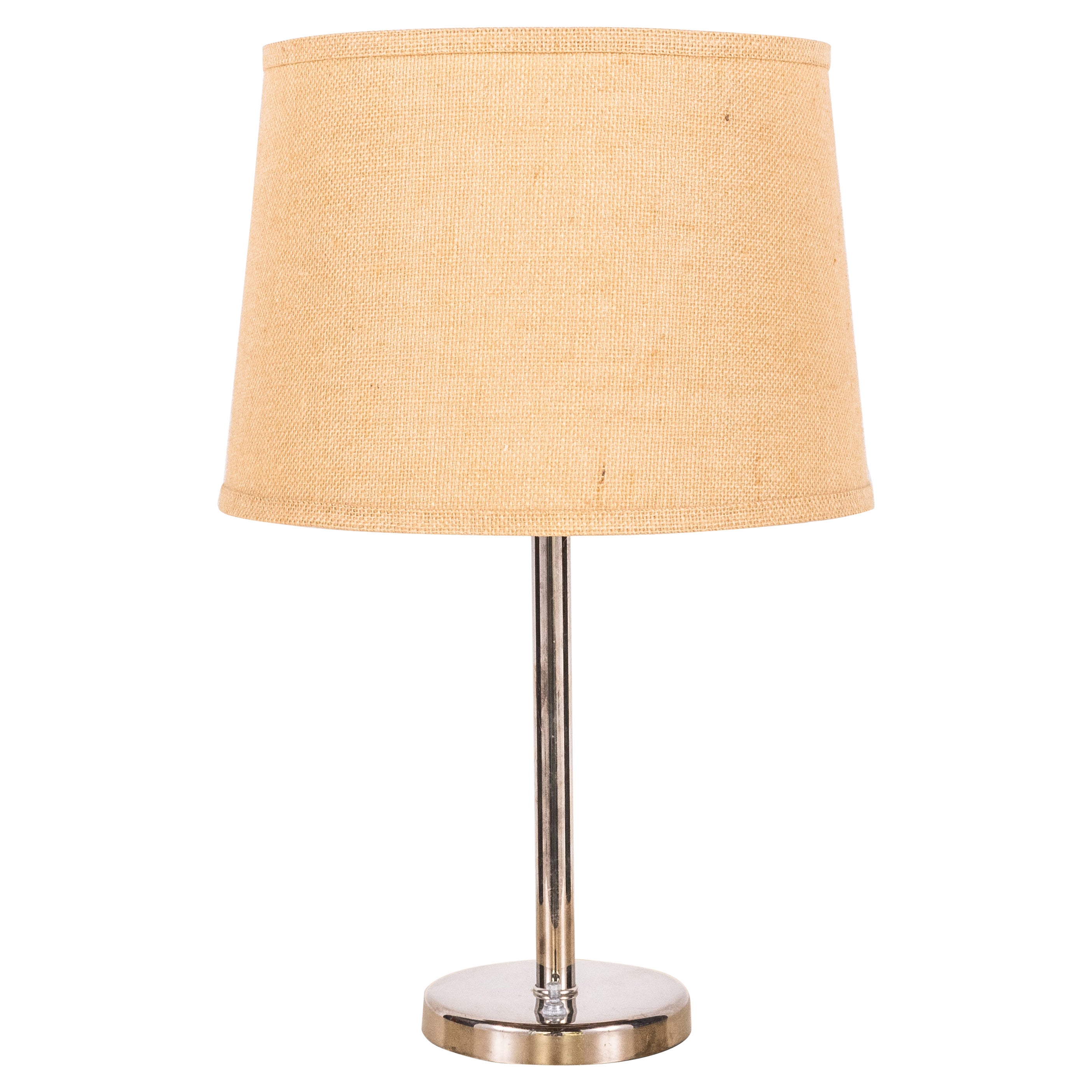Chrome Lamp with Burlap Shade by Nessen Lighting For Sale