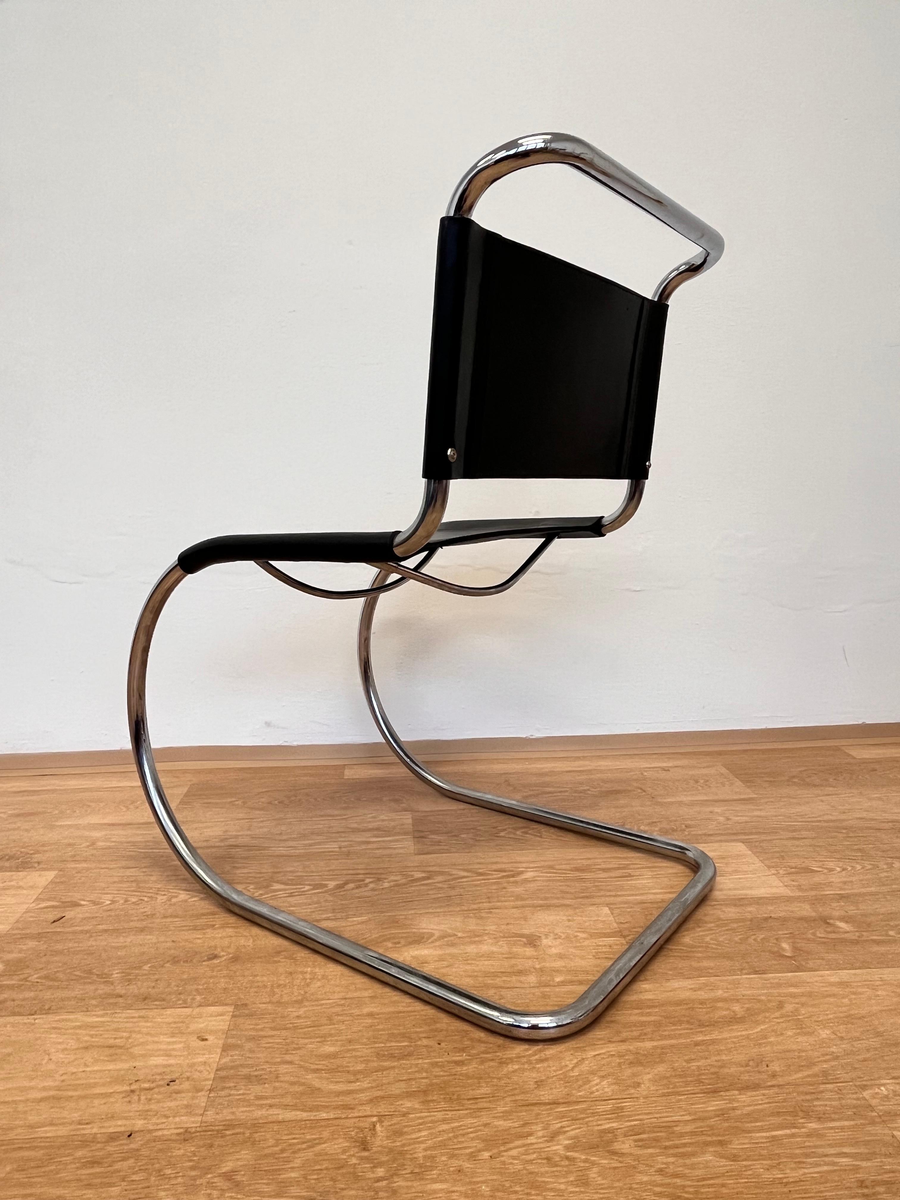 Chrome leather  Bauhaus Chair Thonet MR 10 by Ludwig Mies van der Rohe - 1980s For Sale 4