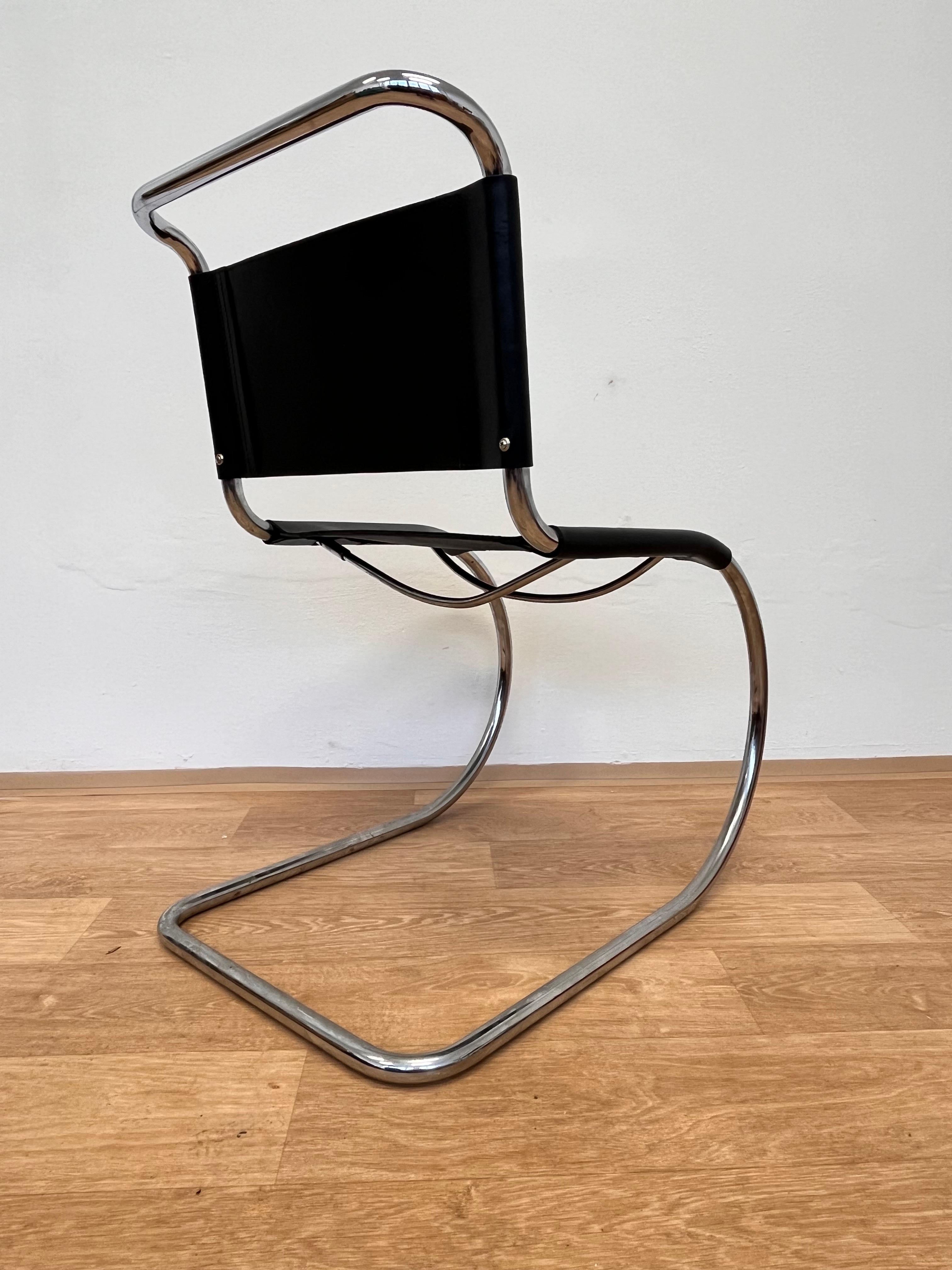 German Chrome leather  Bauhaus Chair Thonet MR 10 by Ludwig Mies van der Rohe - 1980s For Sale