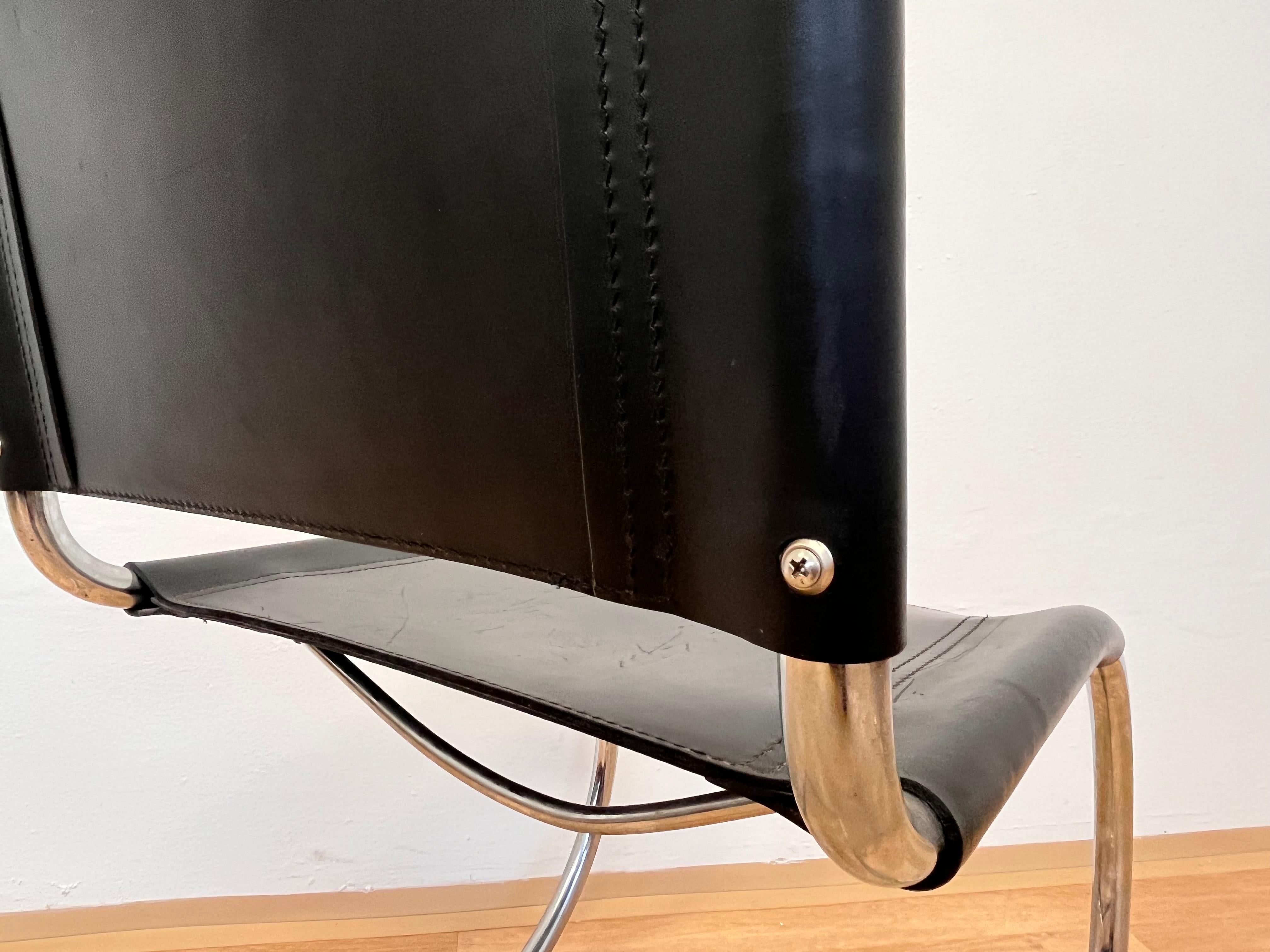 Chrome leather  Bauhaus Chair Thonet MR 10 by Ludwig Mies van der Rohe - 1980s In Fair Condition For Sale In Praha, CZ