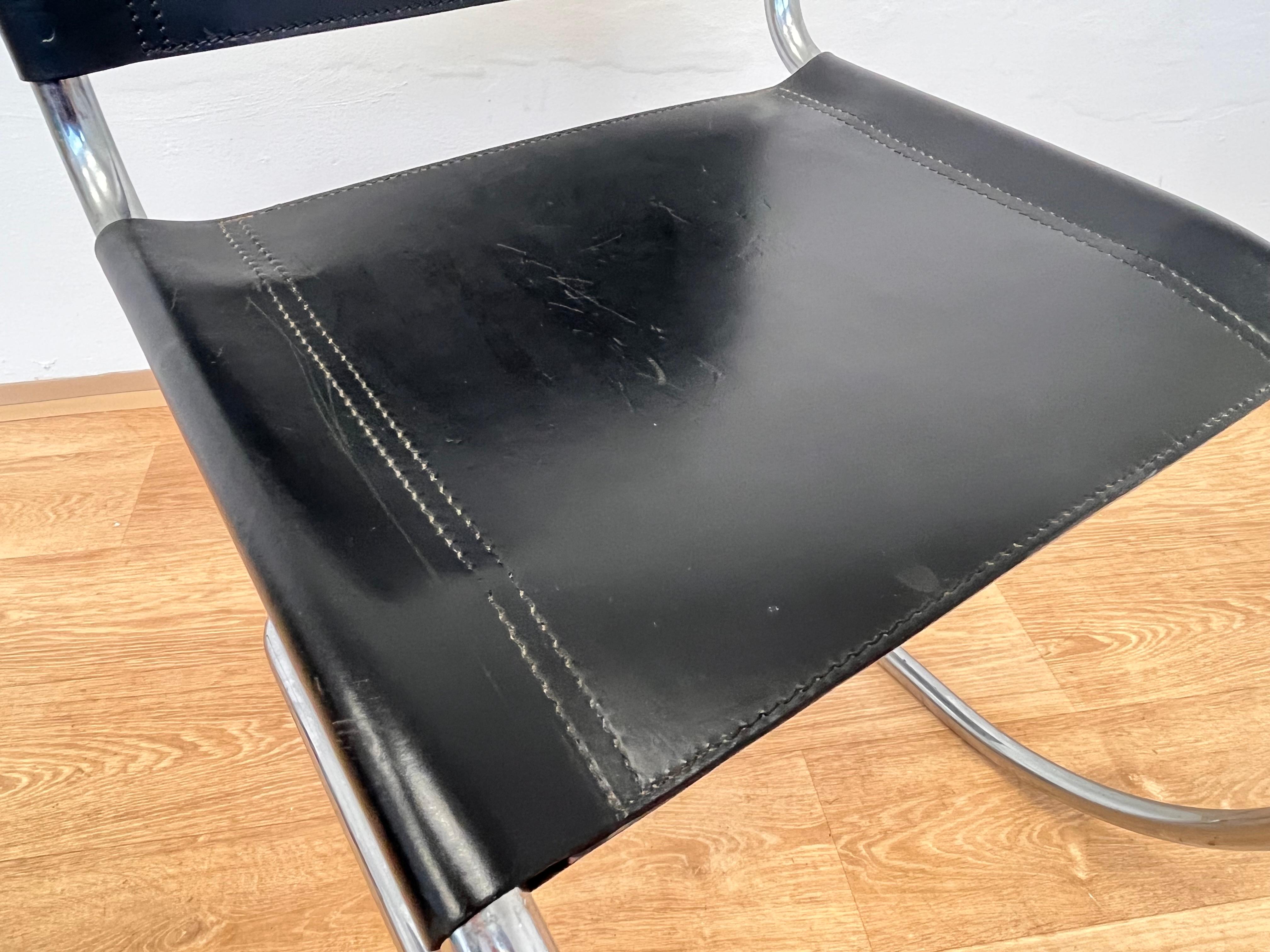 Steel Chrome leather  Bauhaus Chair Thonet MR 10 by Ludwig Mies van der Rohe - 1980s For Sale