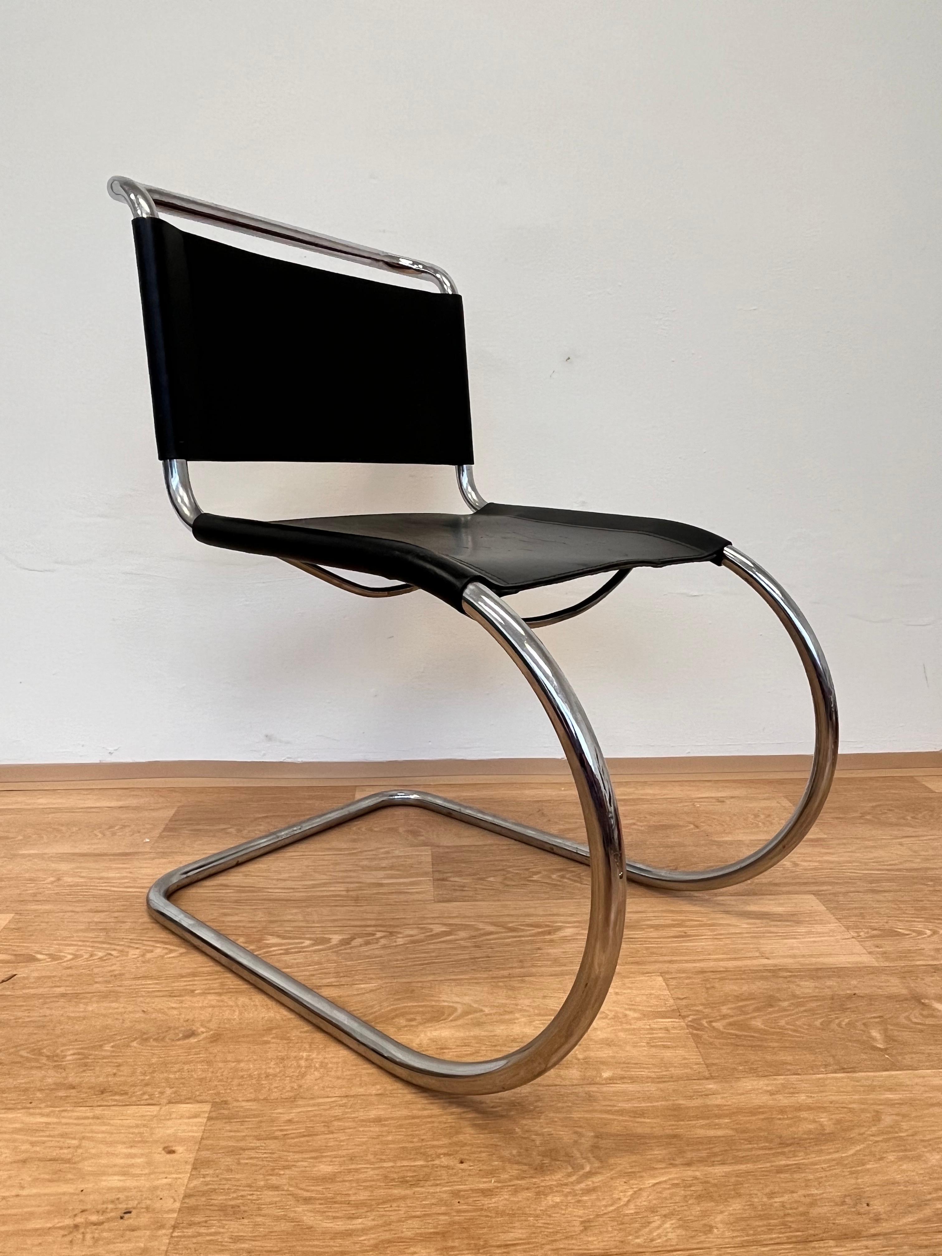 Chrome leather  Bauhaus Chair Thonet MR 10 by Ludwig Mies van der Rohe - 1980s For Sale 3