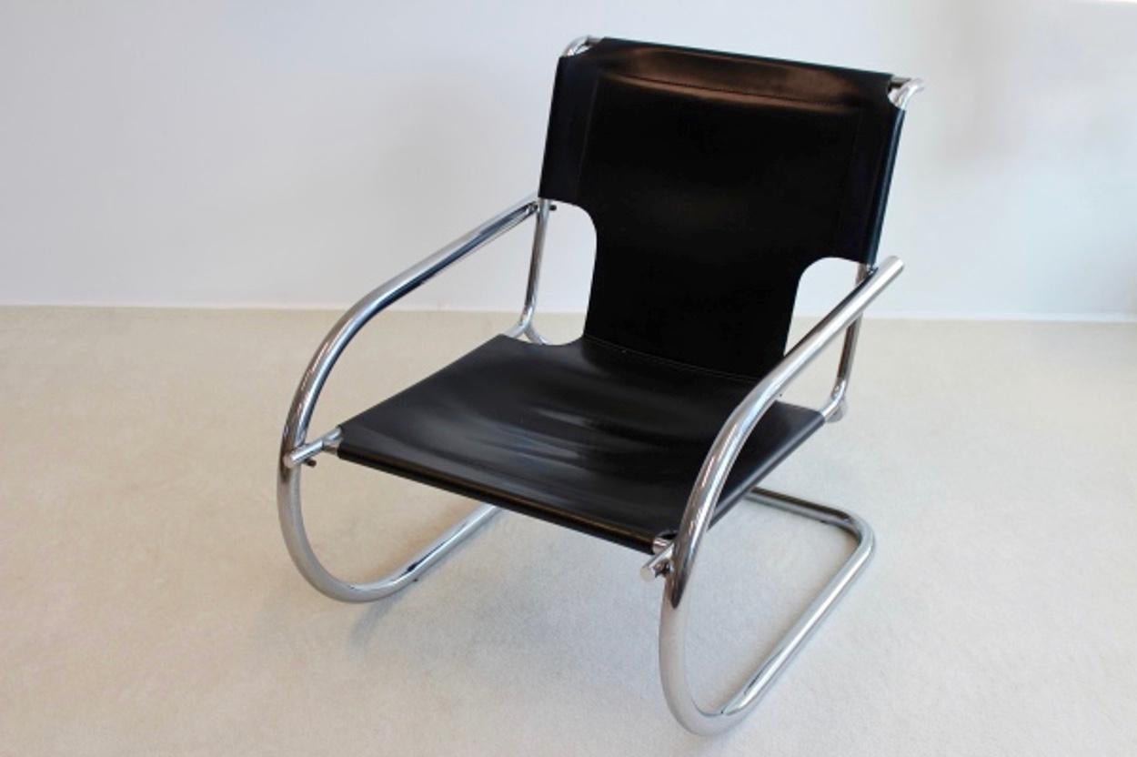Chrome Leather Cantilever Chair by Arrben Italy For Sale 1