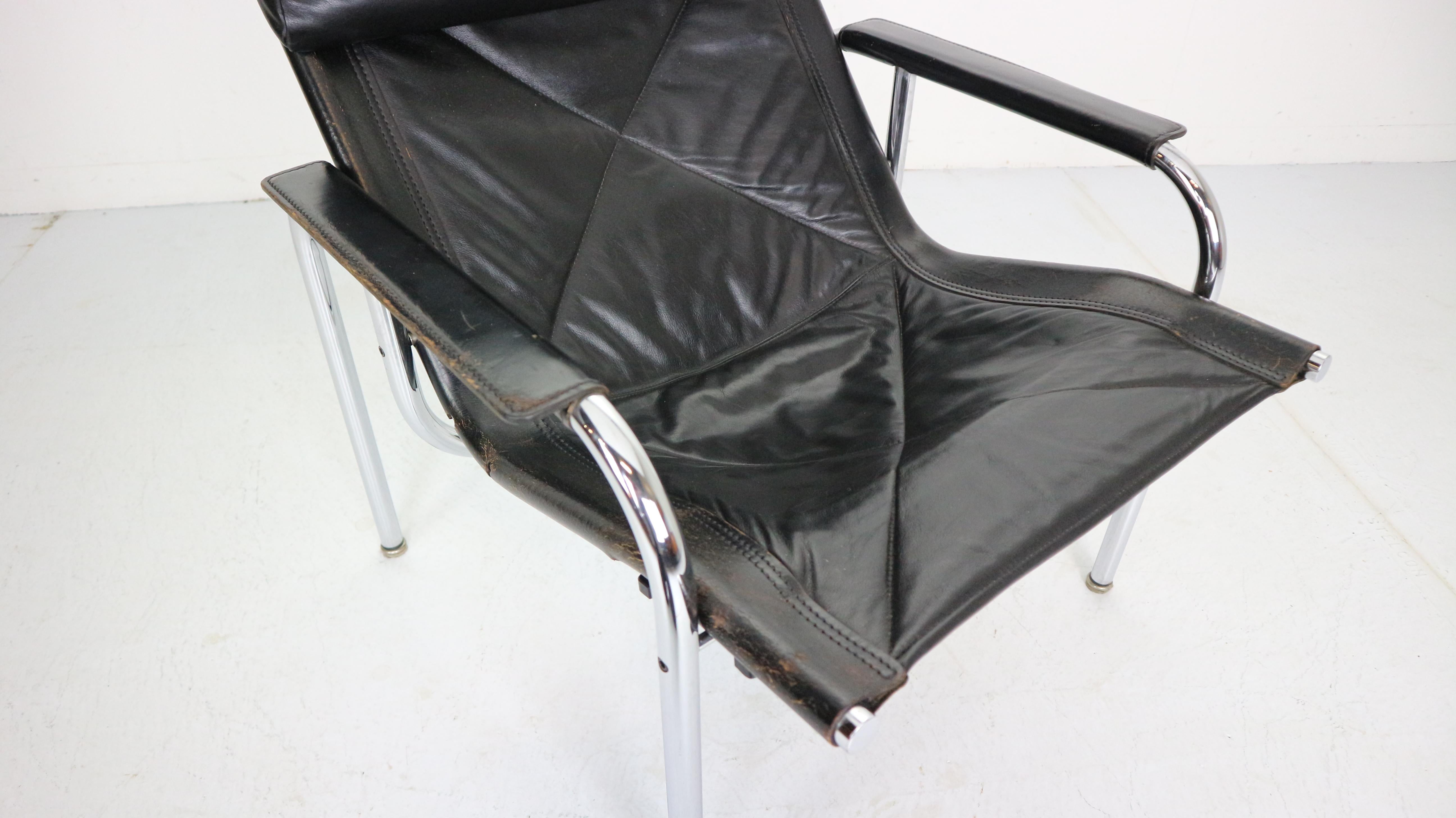 Chrome & Leather Easy Chair by Hans Eichenberger for Strassle, 1978 Switzerland  7