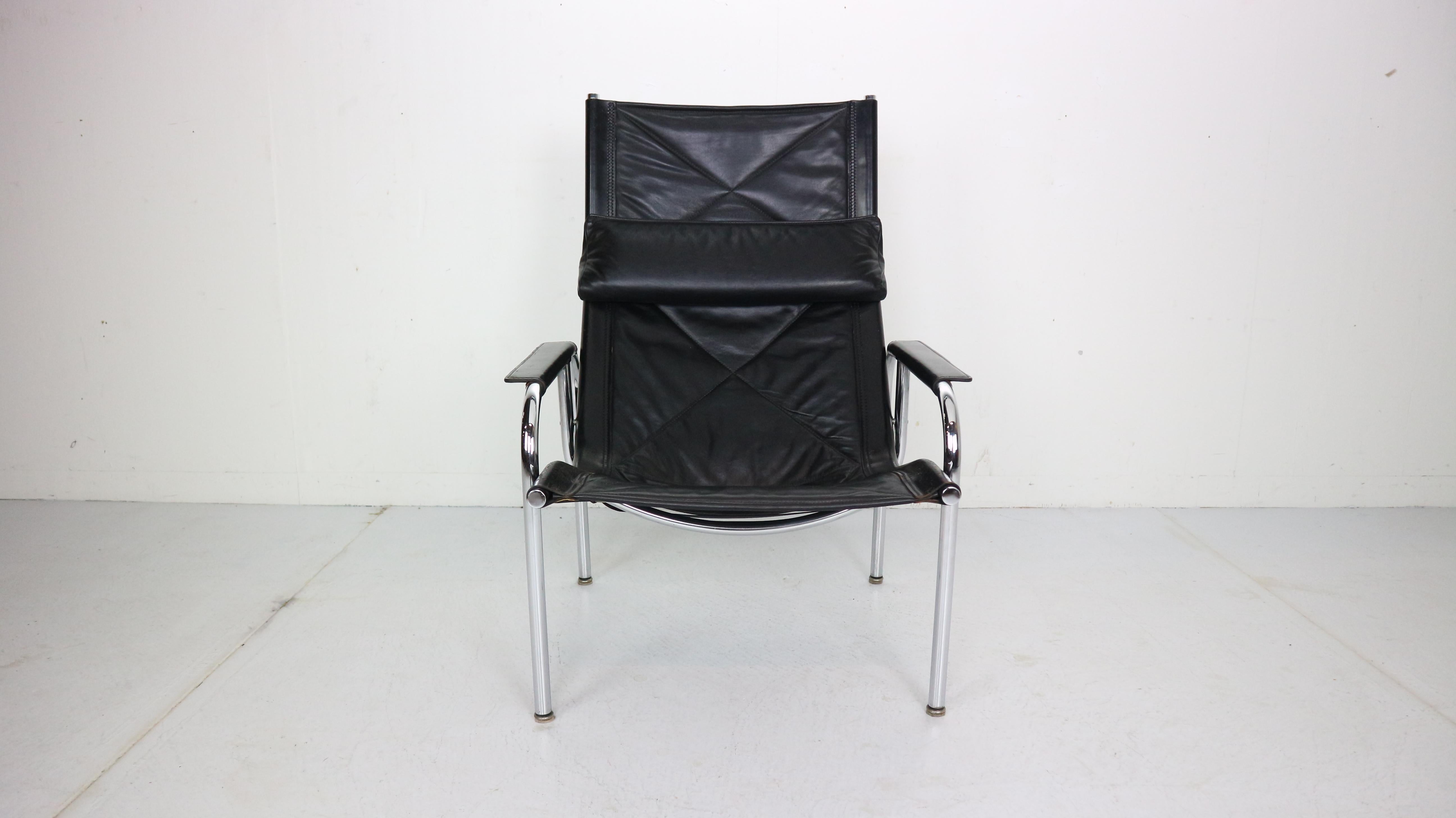 Chrome & Leather Easy Chair by Hans Eichenberger for Strassle, 1978 Switzerland  In Good Condition In The Hague, NL