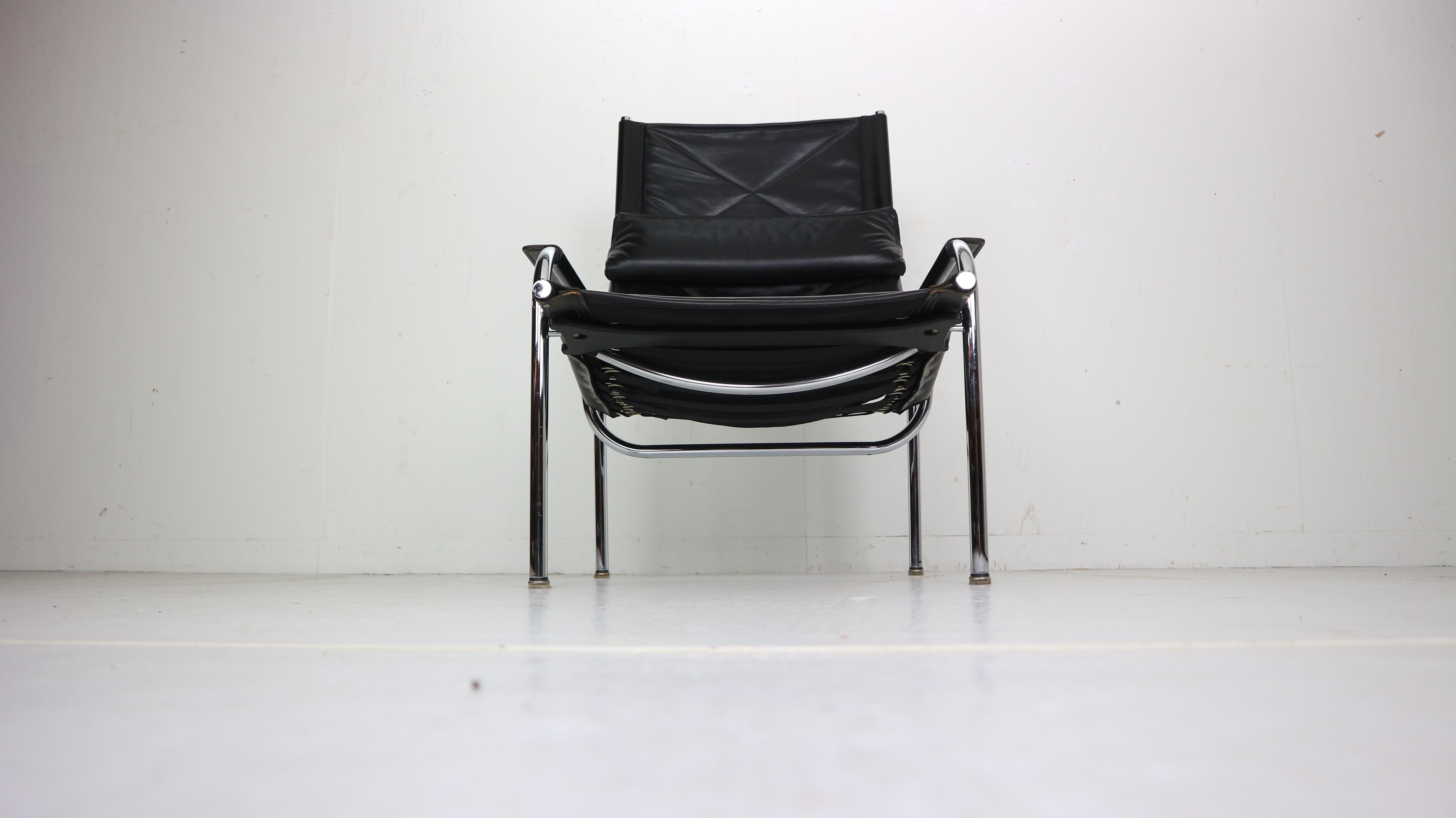 Late 20th Century Chrome & Leather Easy Chair by Hans Eichenberger for Strassle, 1978 Switzerland 