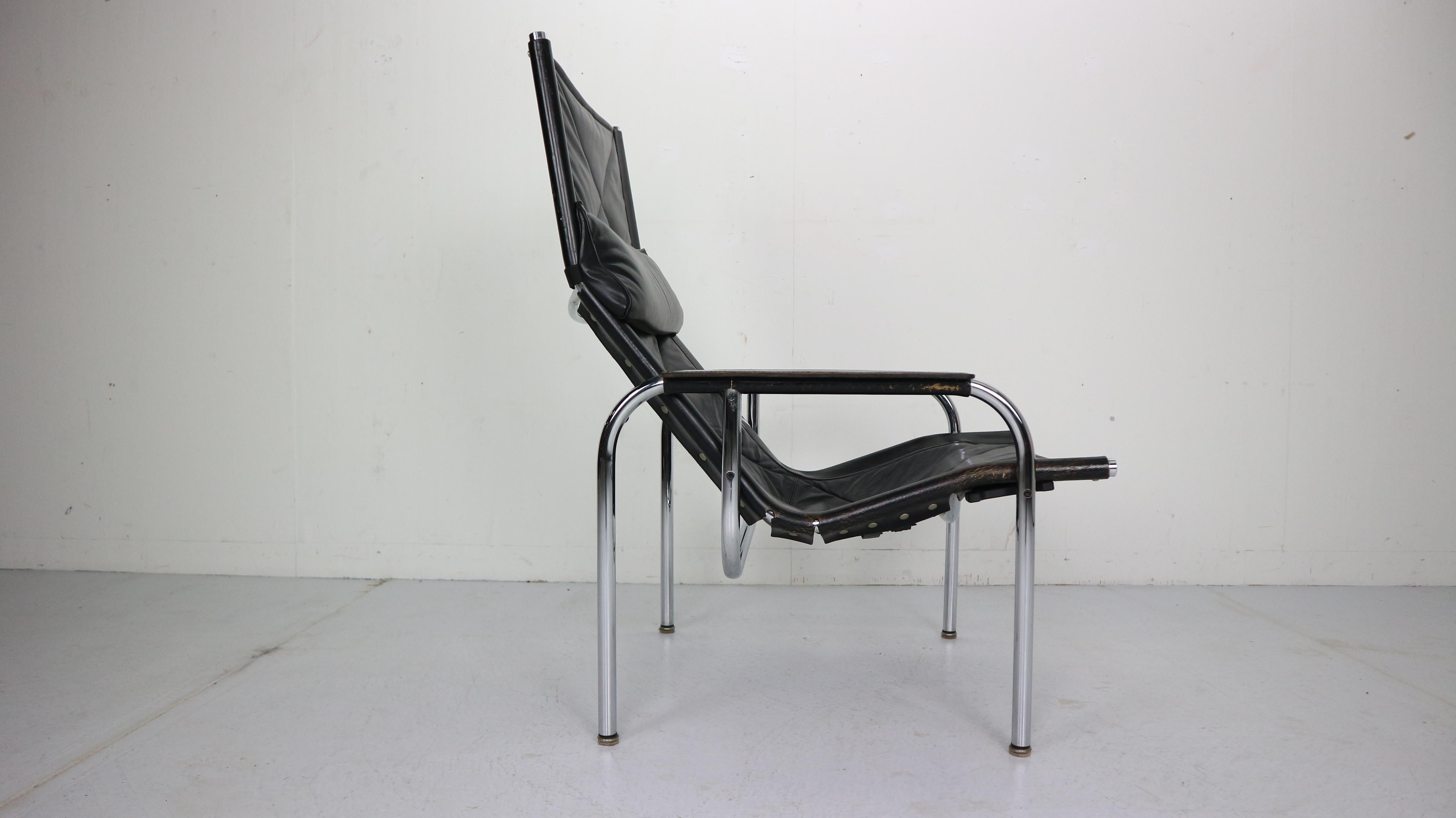 Chrome & Leather Easy Chair by Hans Eichenberger for Strassle, 1978 Switzerland  1