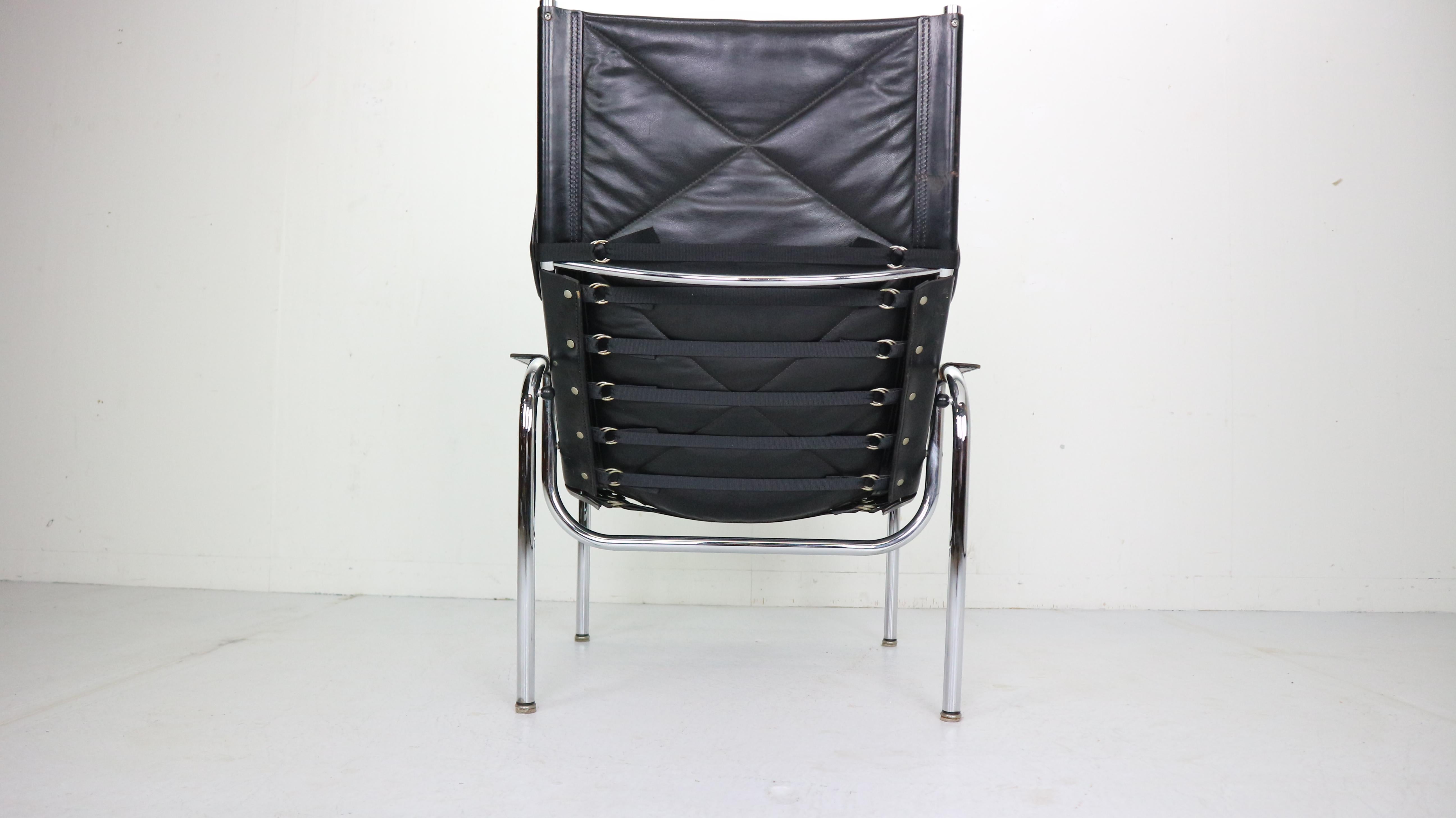 Chrome & Leather Easy Chair by Hans Eichenberger for Strassle, 1978 Switzerland  3