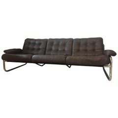 Vintage Chrome Leather Sofa by Johann Bertil Häggström / Sweden, 1960s