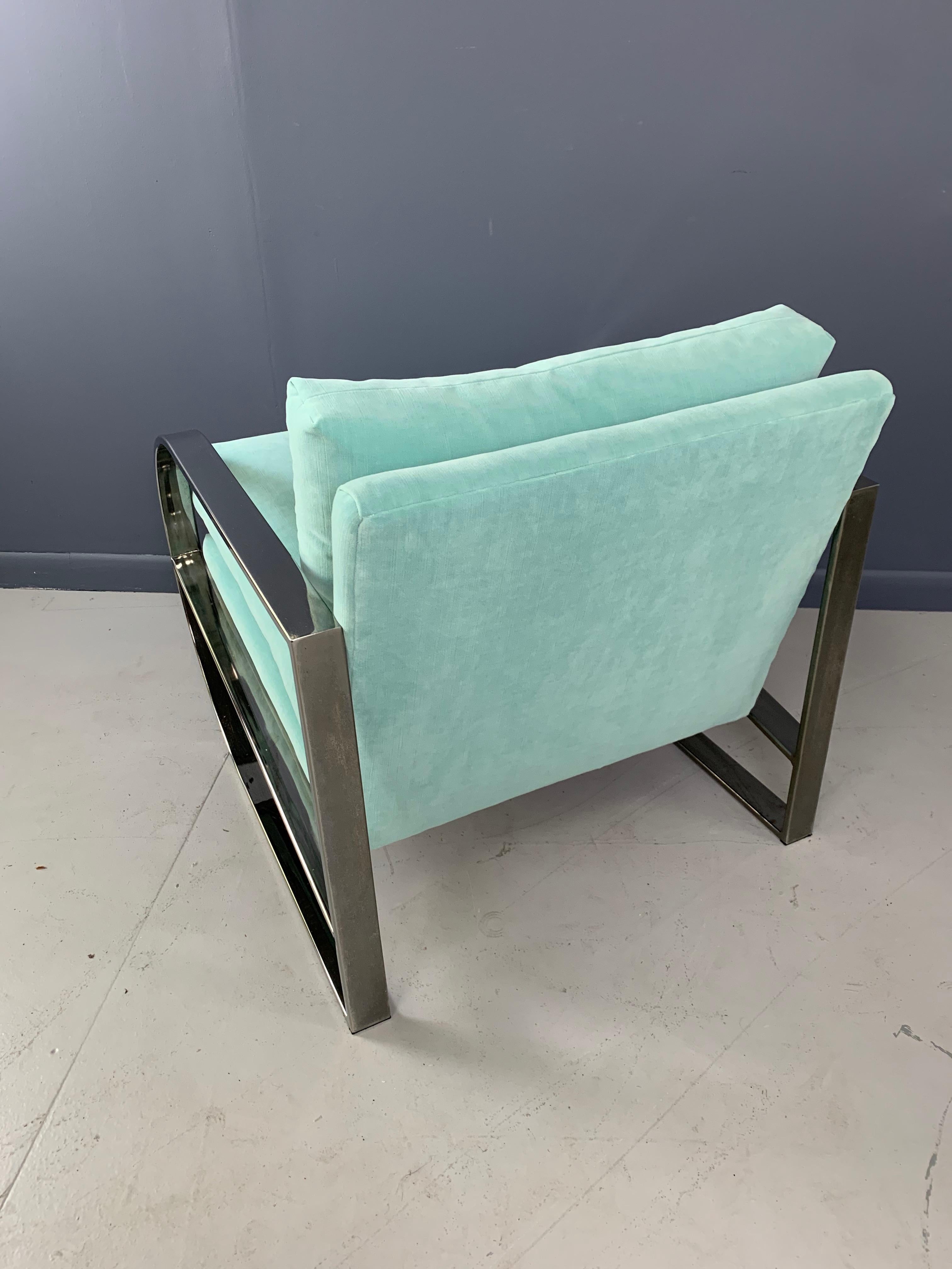 Velvet Mid-Century Chrome Lounge Chair Designed by John Mascheroni for Swaim 