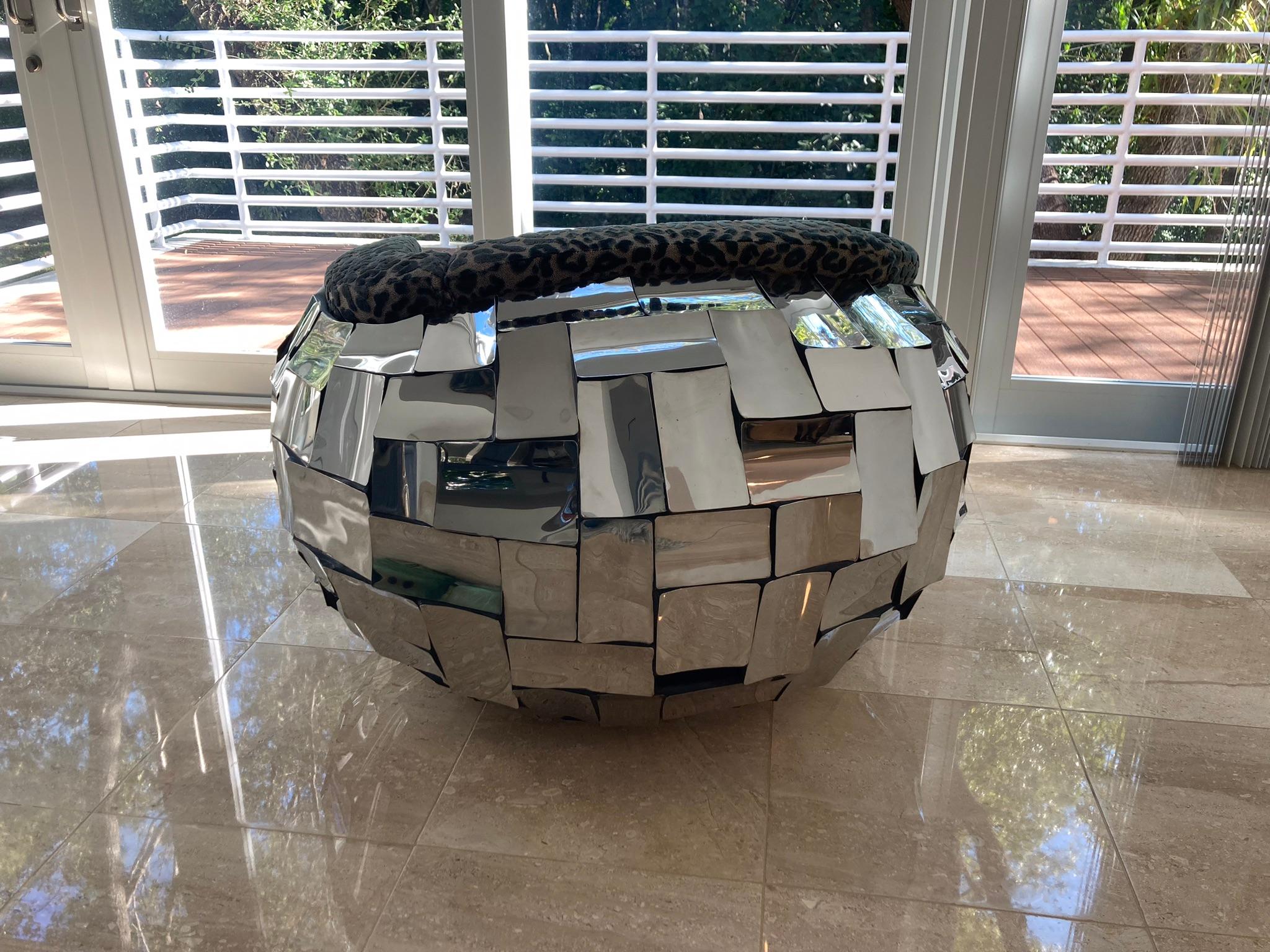 Brutalist Chrome Lounge Chair Paul Evans Style Patchwork  In Good Condition In Miami, FL
