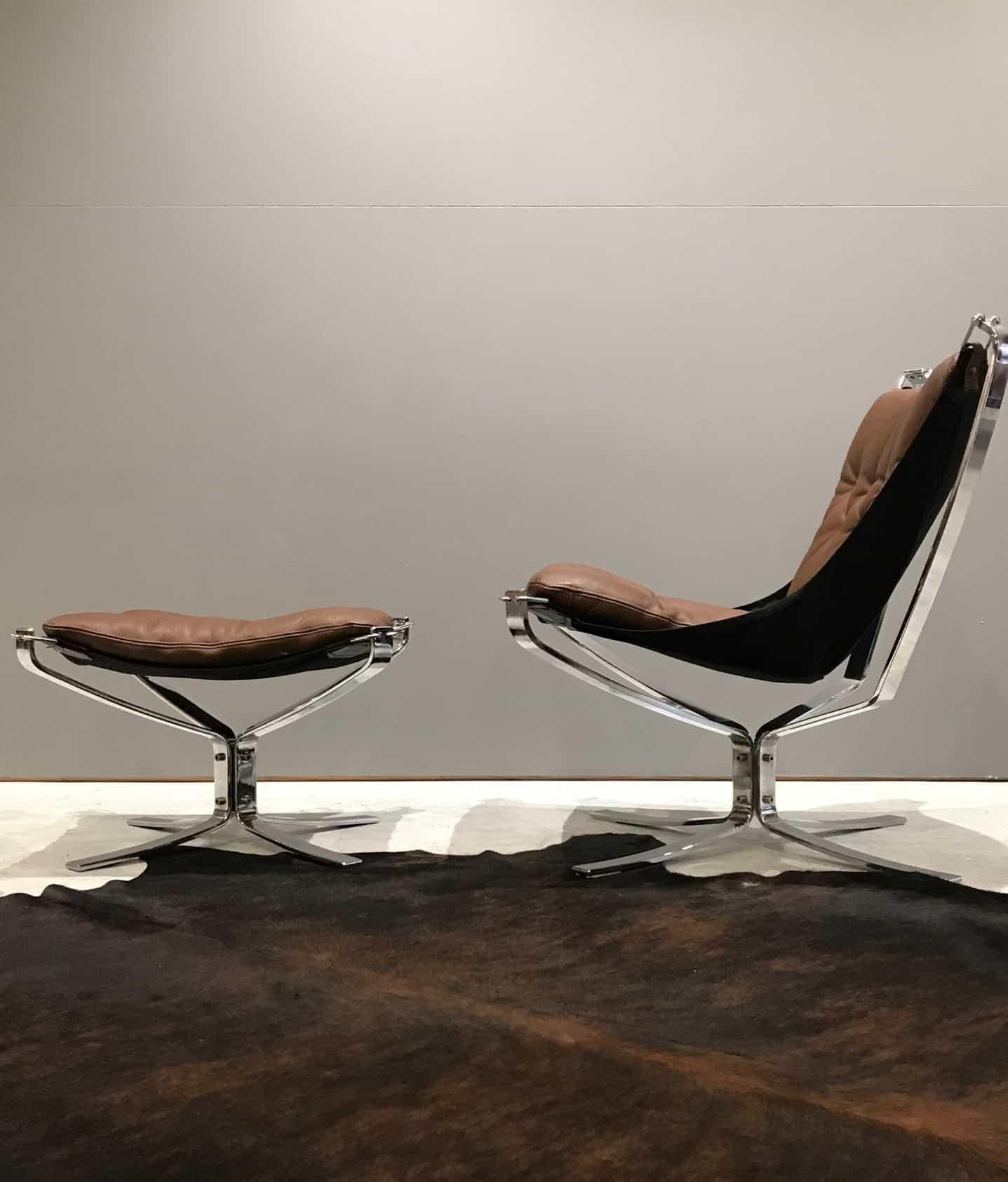 Mid-Century Modern Chrome Low-Back Falcon Chair and Ottoman