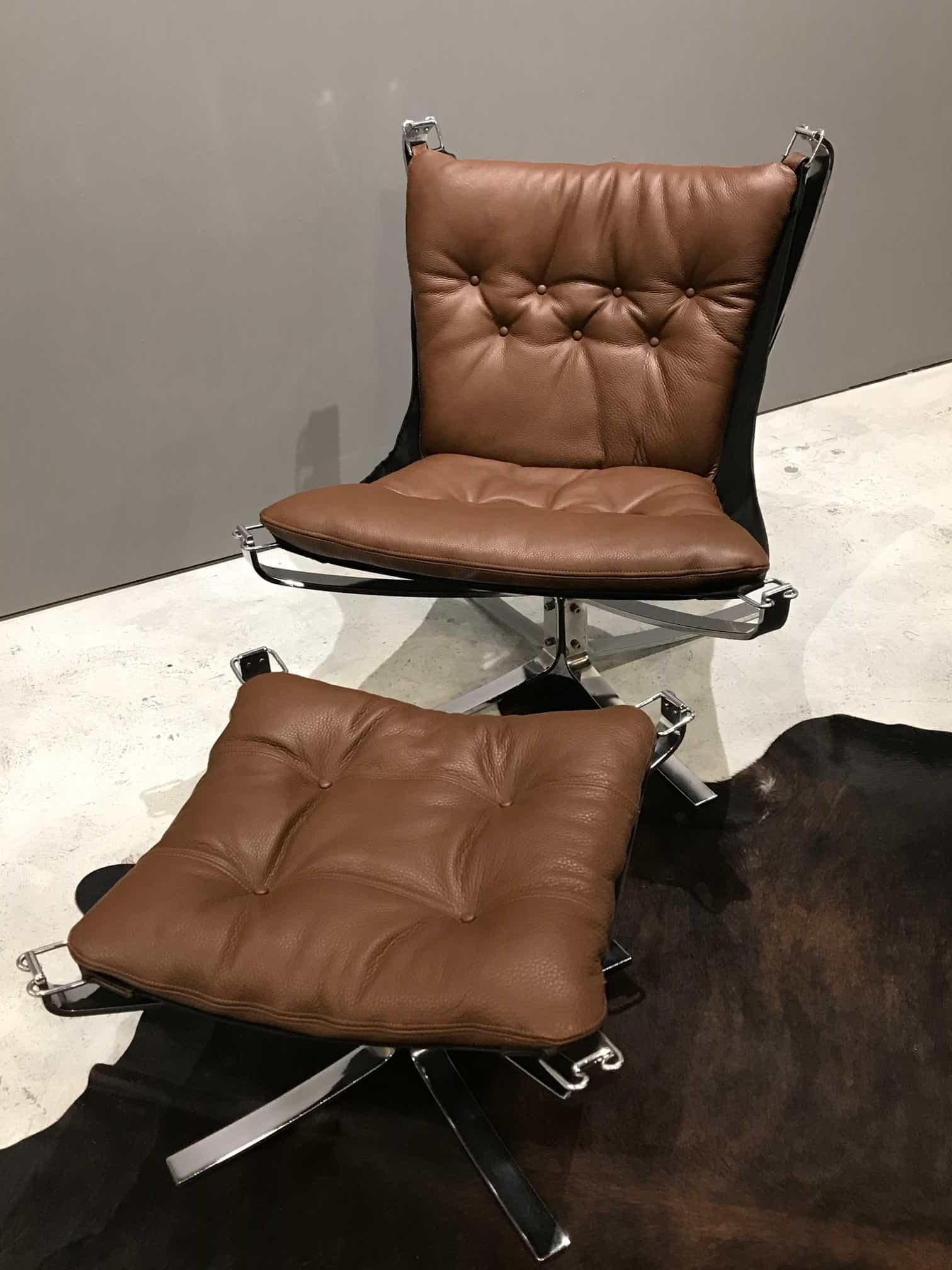 Norwegian Chrome Low-Back Falcon Chair and Ottoman